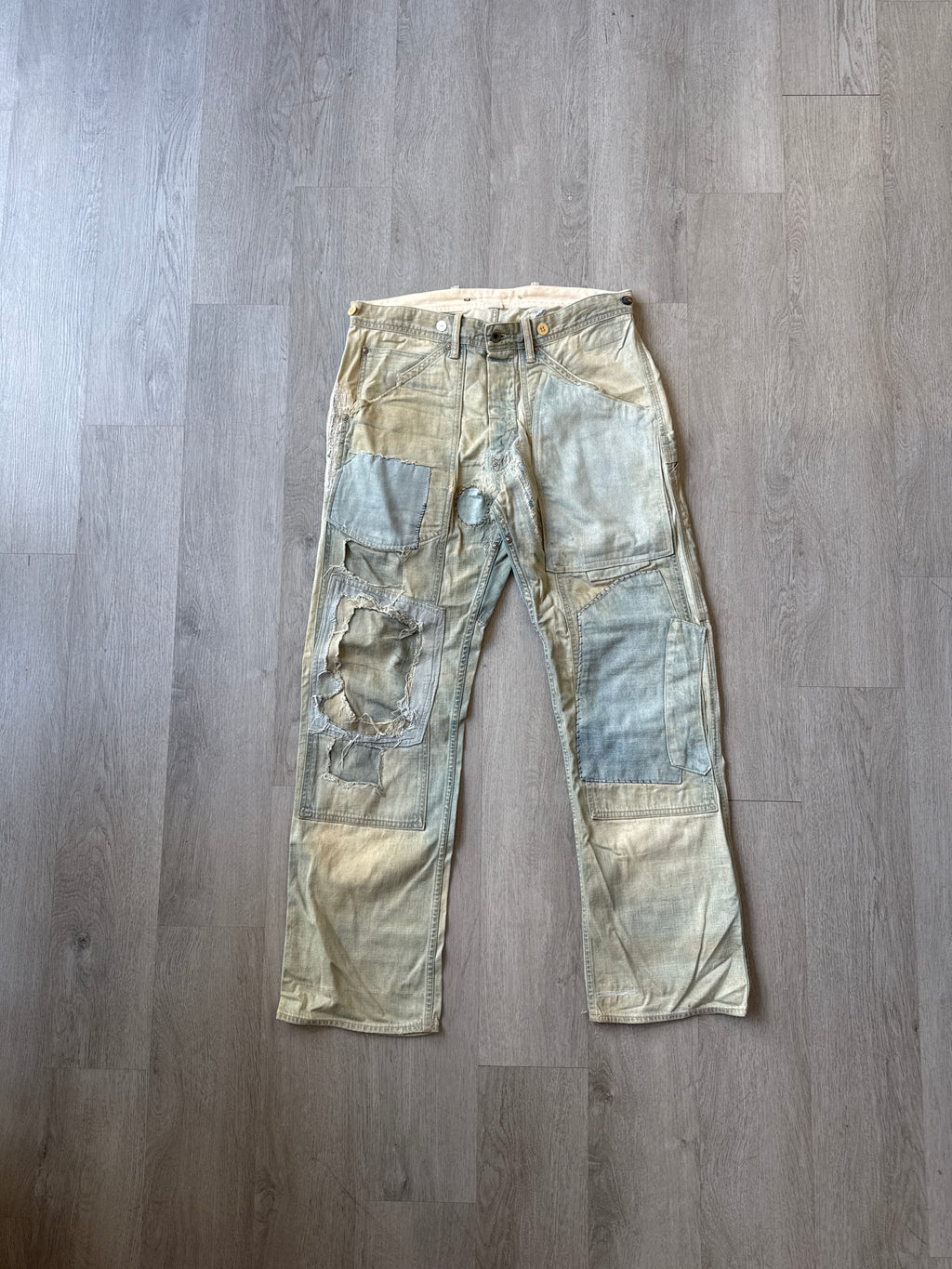 RRL by Polo Ralph Lauren Indigo Distressed Patchwork Selvedge Denim Jeans