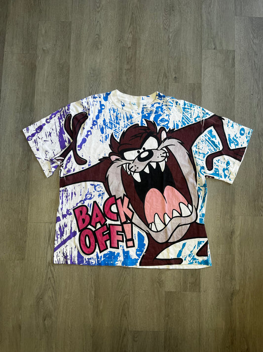 Vintage 1993 Warner Bros Taz ‘Back Off!’ AOP Tee
