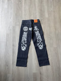Evisu Embroidered Japanese Grey Dog Art Salvage Denim Jeans