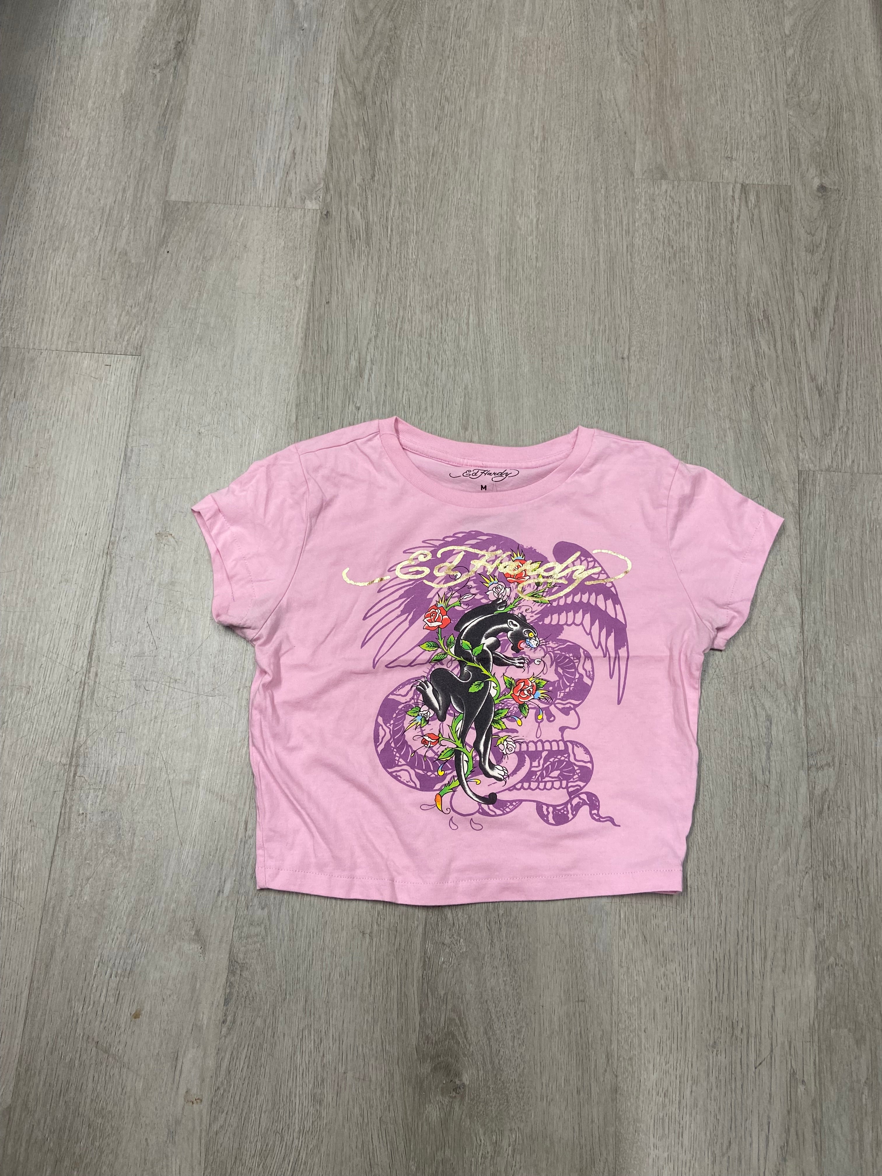 Women’s Ed Hardy Pink Panther Cropped Baby Tee