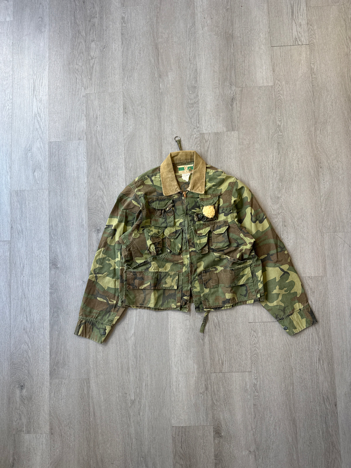 Vintage Game Winner Military Camo Cropped Multi Pocket Hunting Jacket