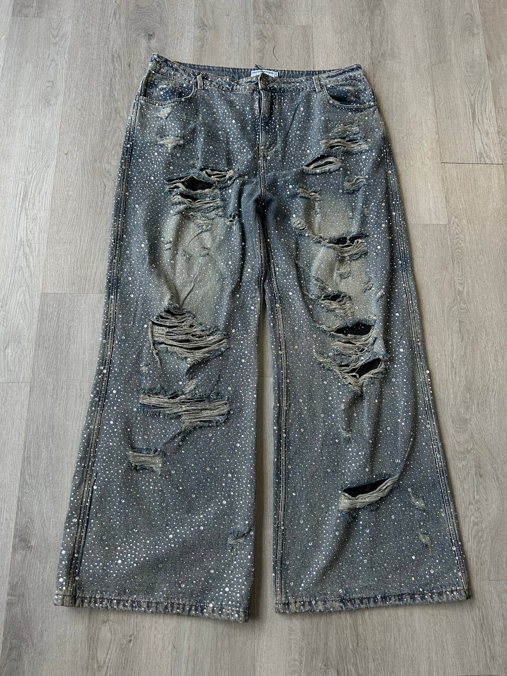 Vale Forever Distressed Crystal Rain Denim Jeans