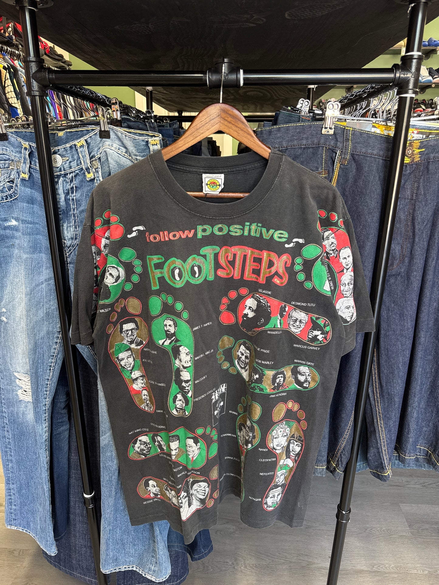 Vintage 90s Follow Positive Foot Steps Black History Tee