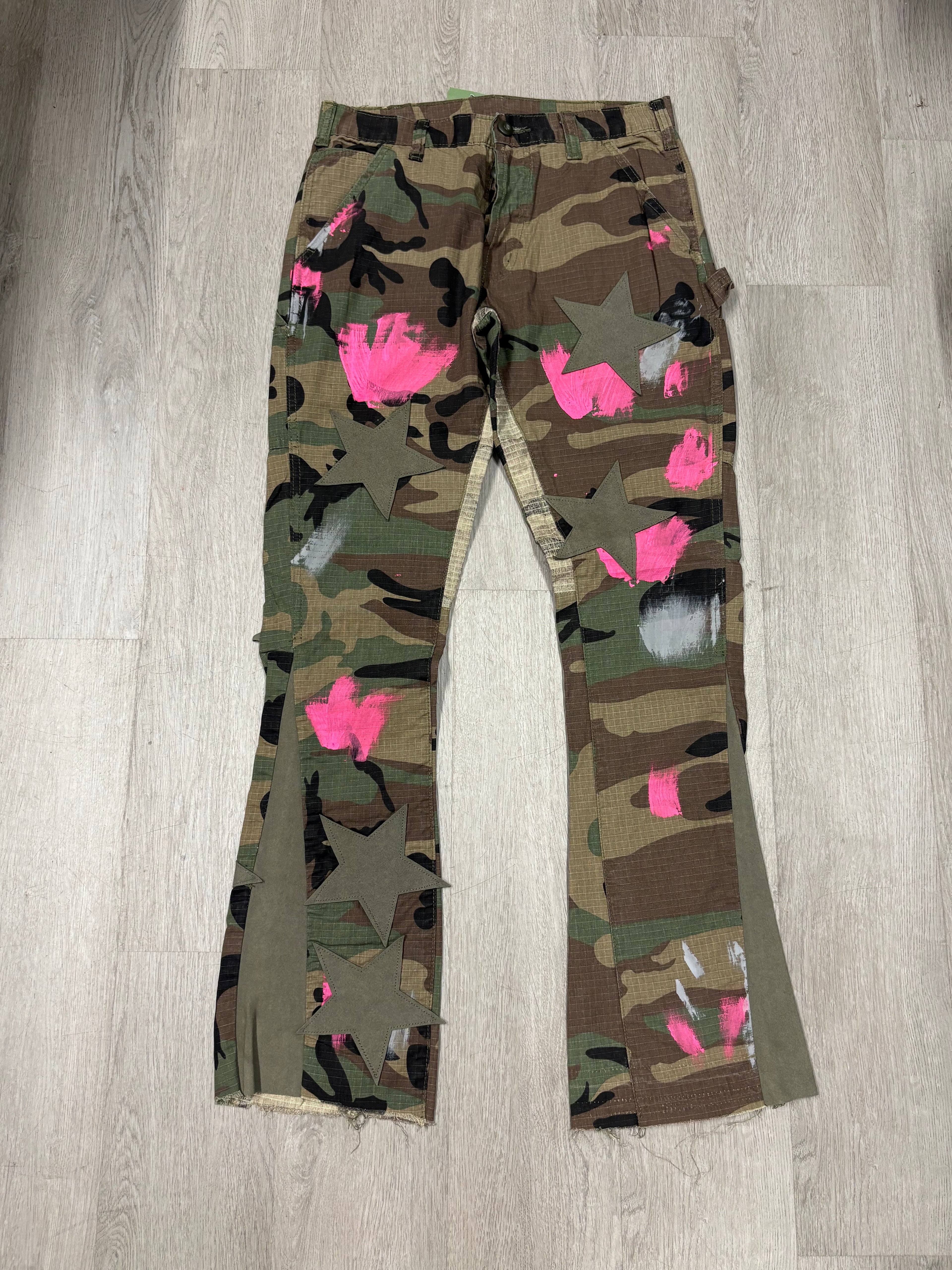 Y2K Mnml Flared Camo Pants