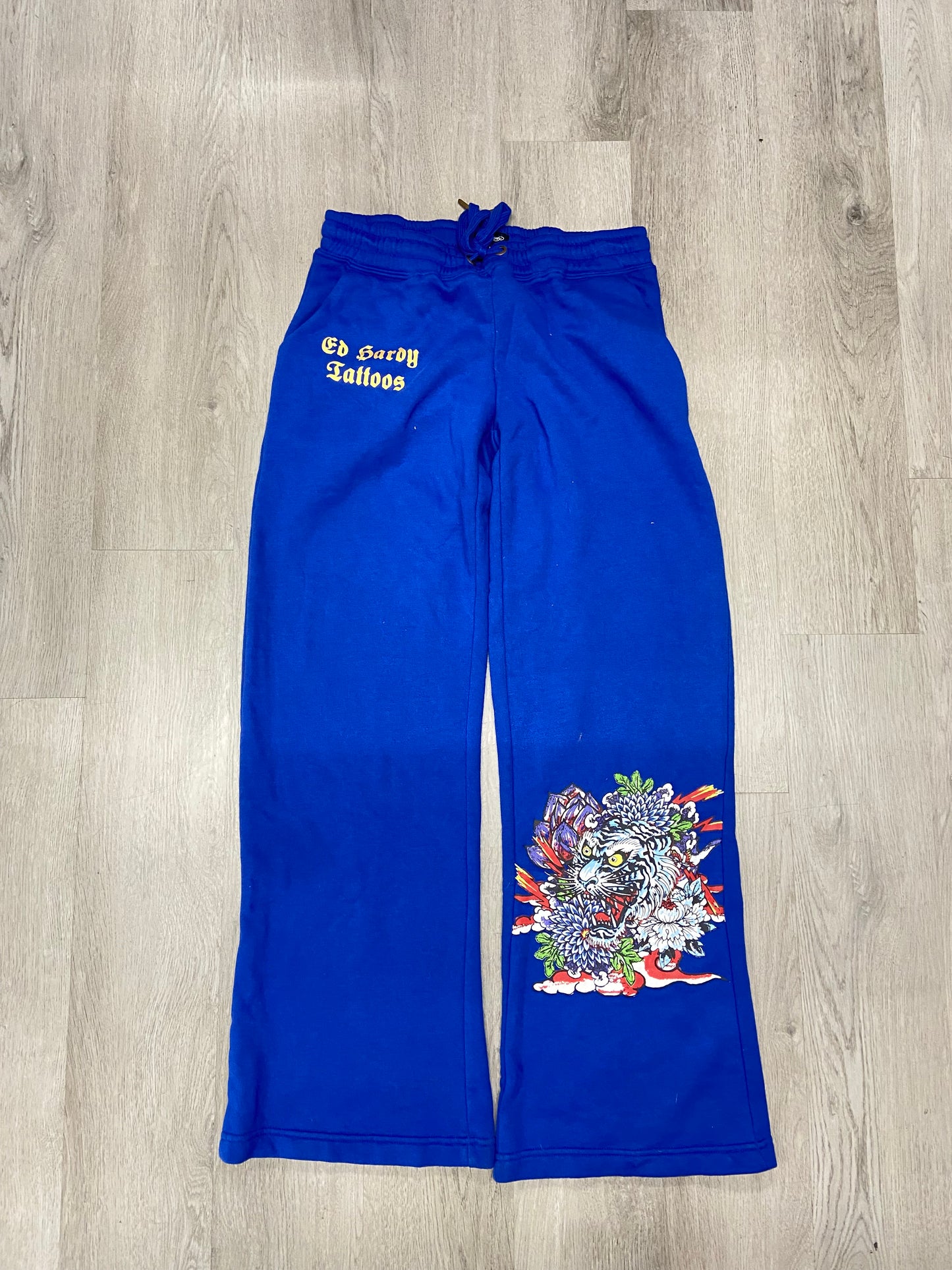 Women’s Ed Hardy Tiger Lotus Colbat Blue Wide Leg Sweatpants