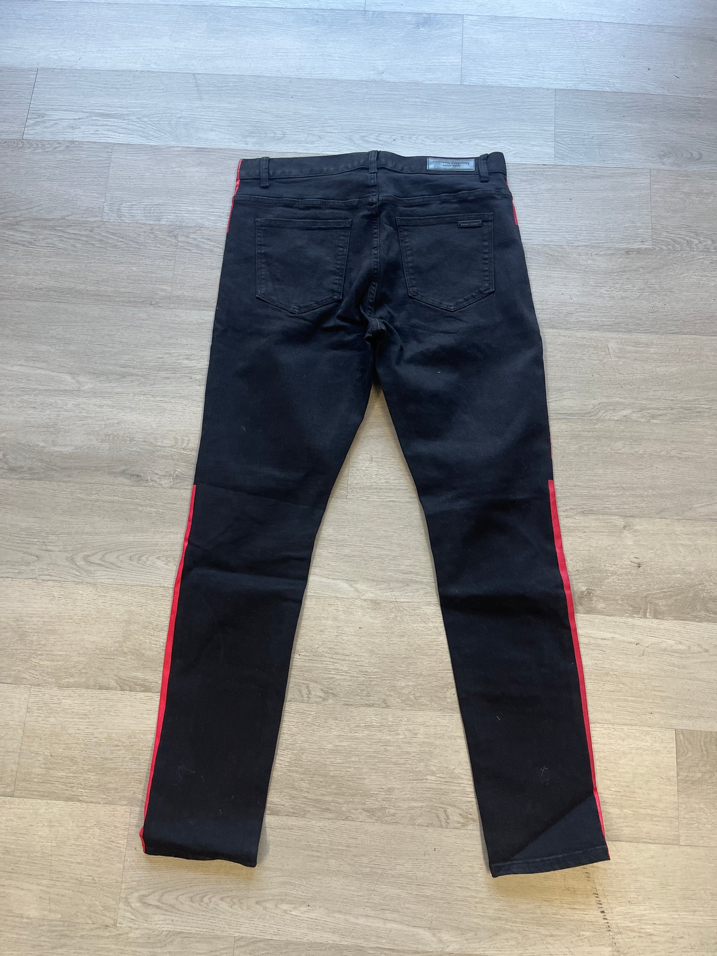 Homme + Femme Black Distressed Jeans Red Stripe