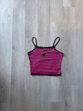 Romwe Women's Y2K Lace Striped Cami Crop Cat Embroidery Tank Top