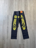 Evisu Embroidered Japanese Yellow Dog Art Salvage Denim Jeans