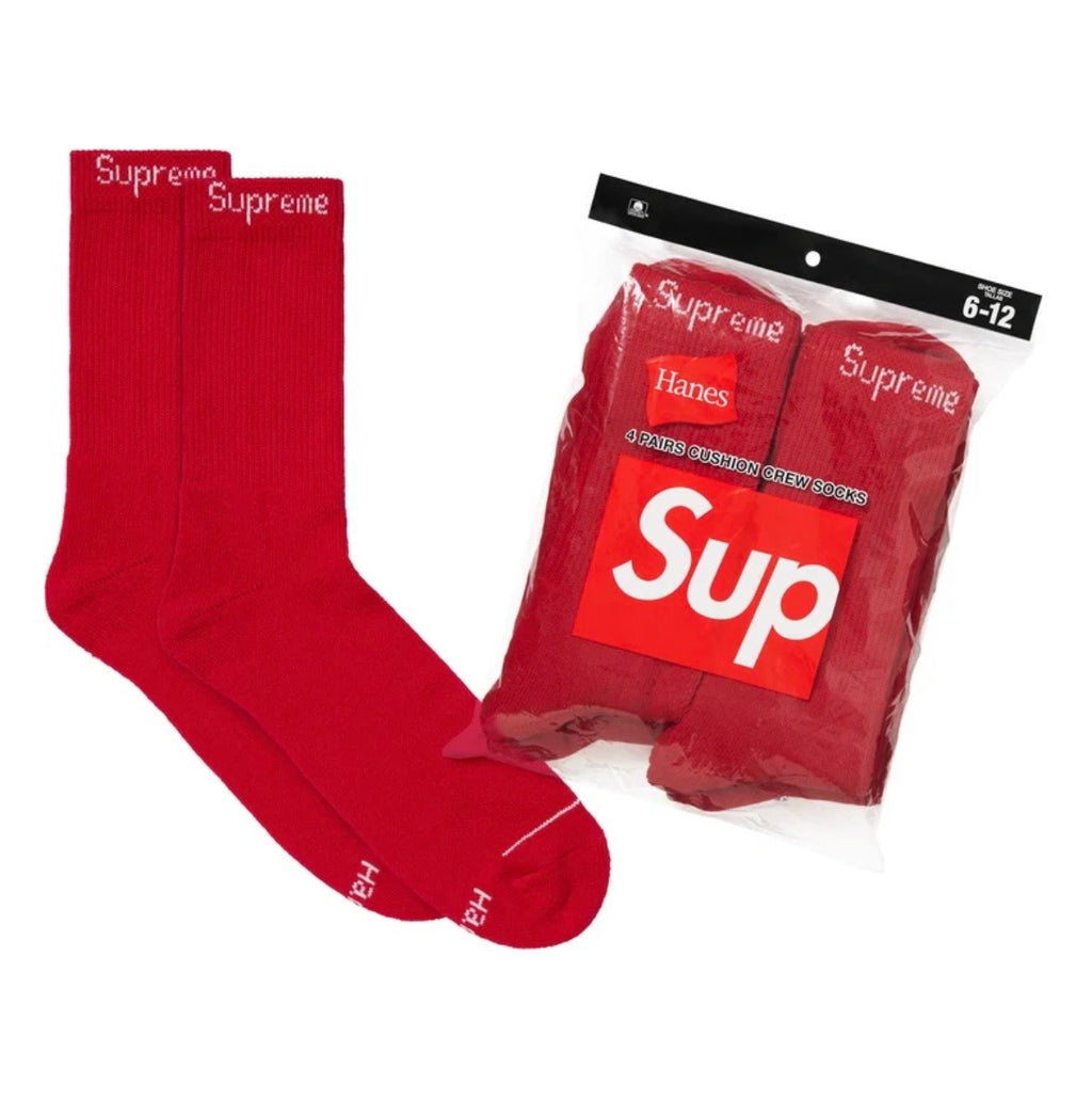 Red Supreme Hanes Crew Socks (4 Pack)