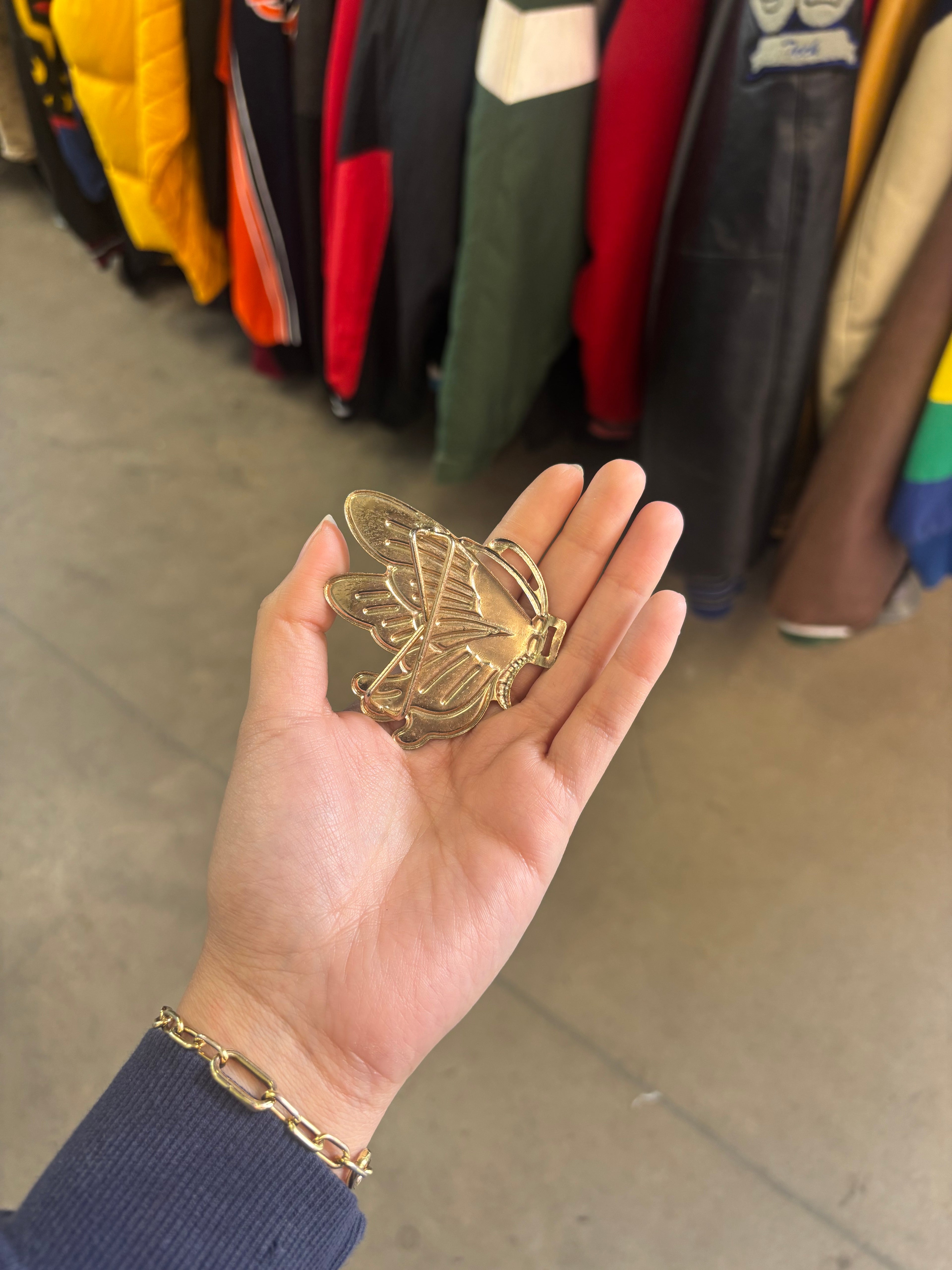 Vintage 1980s Gold Metal Butterfly Belt Buckle