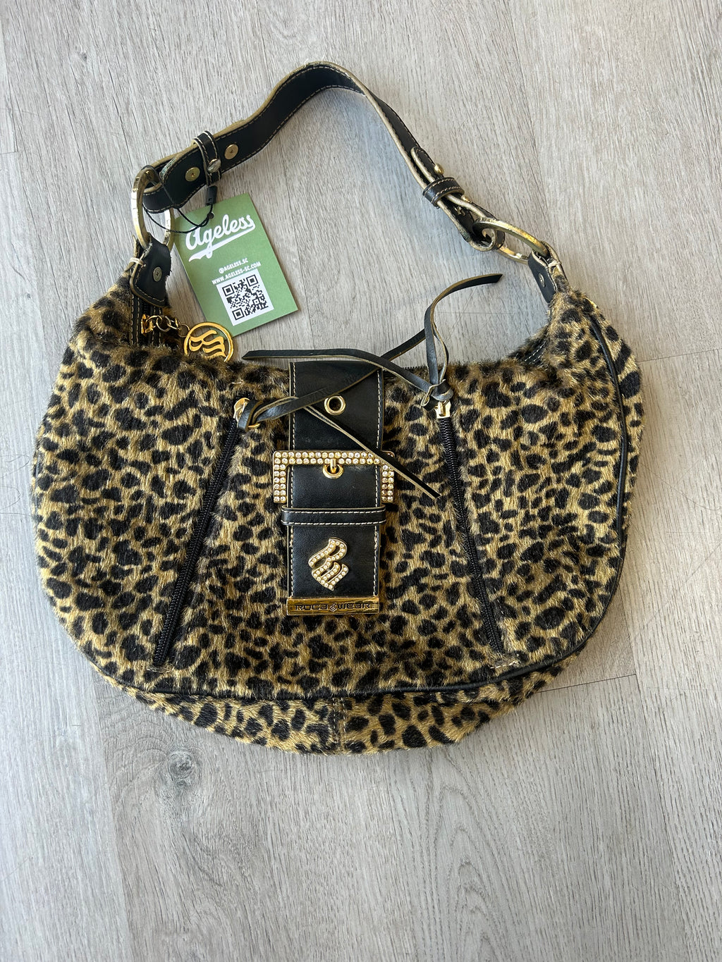 Vintage Rocawear Leopard-Print Rhinestone Hobo Bag
