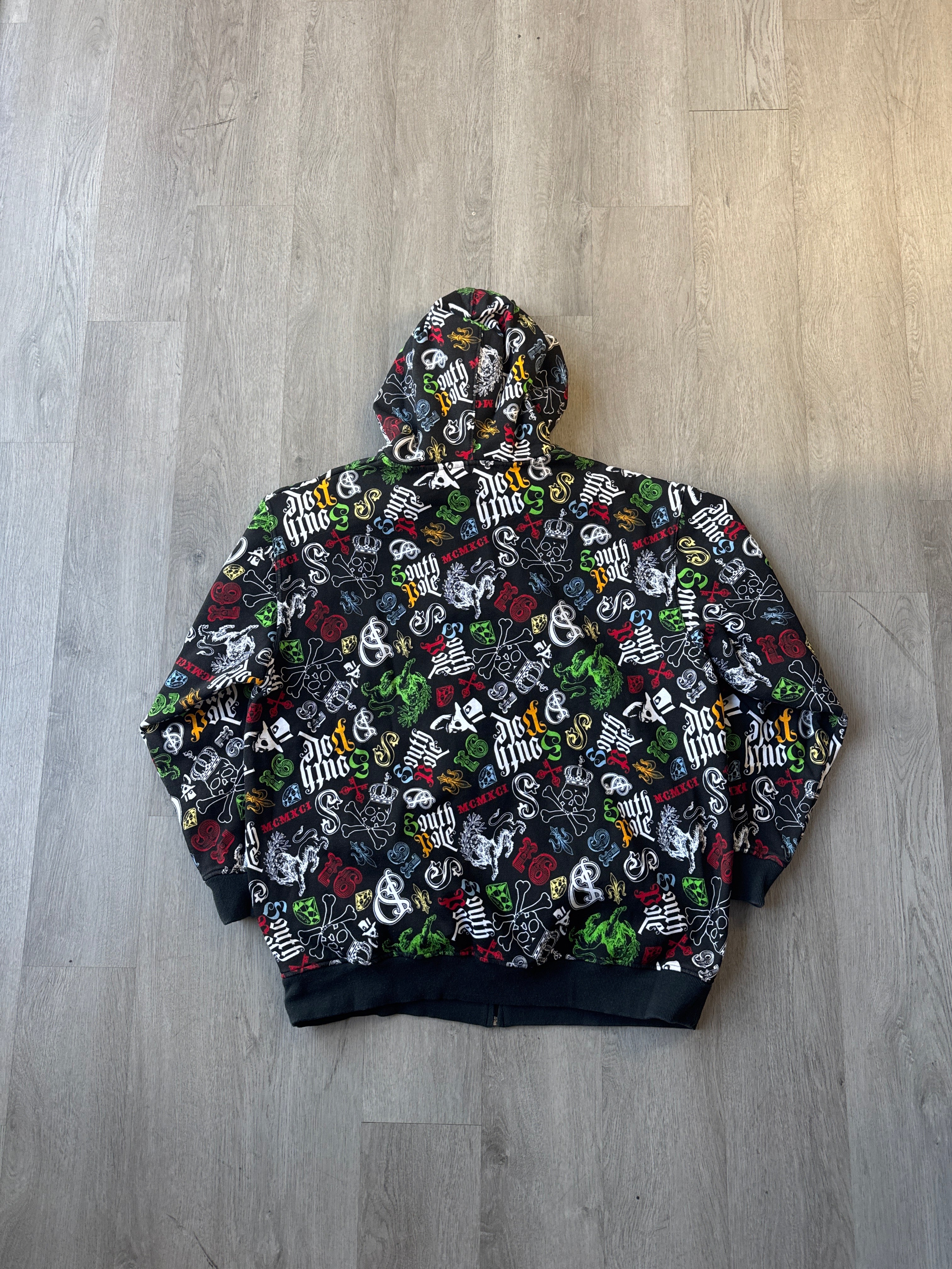 Y2K South Pole Skull Crossbone All Over Print Zip Up Hoodie