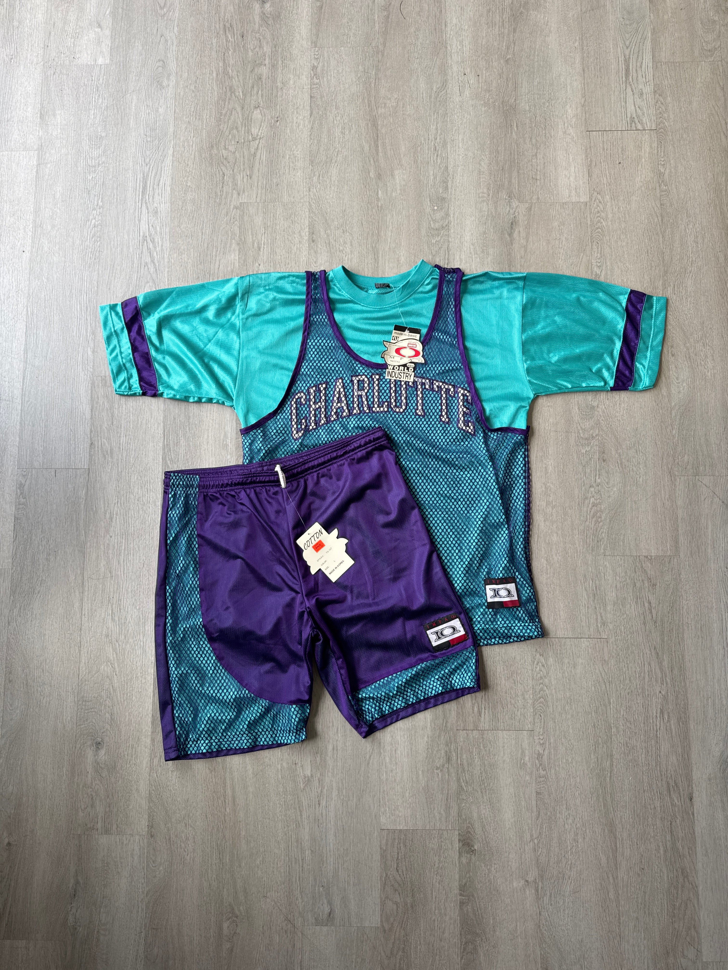 Vintage 90s Charlotte Hornets Basketball Shorts Jersey Set