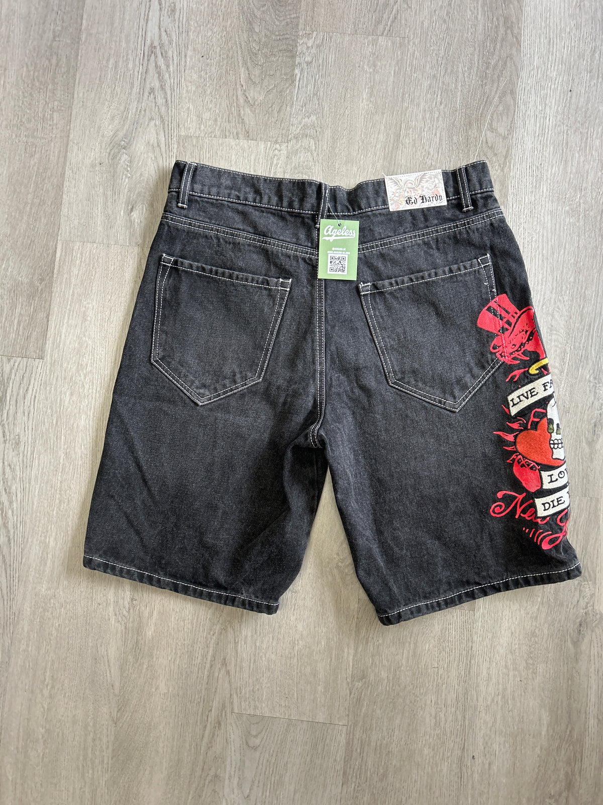 Vintage Y2K Ed Hardy Denim Love Hard Die Young Jorts