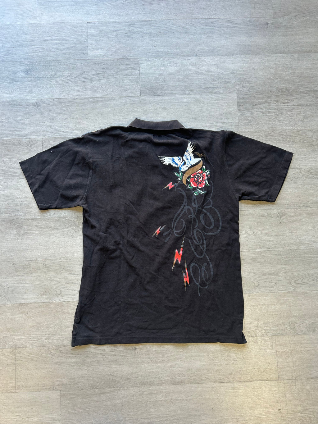 Black Y2K Live Free Red Snap Polo Shirt