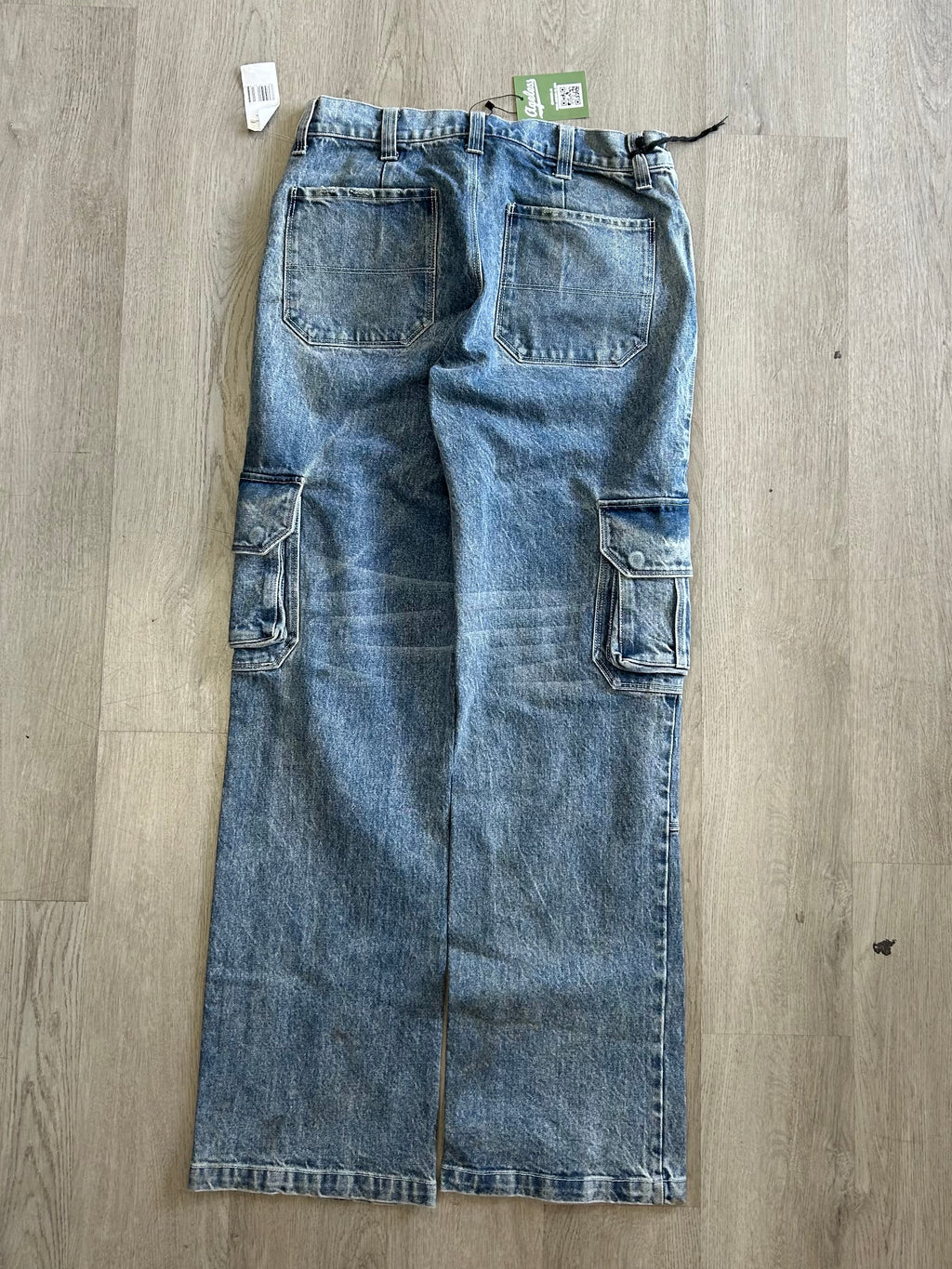 R+A High-Rise Distressed Blue Wash Cargo Jeans