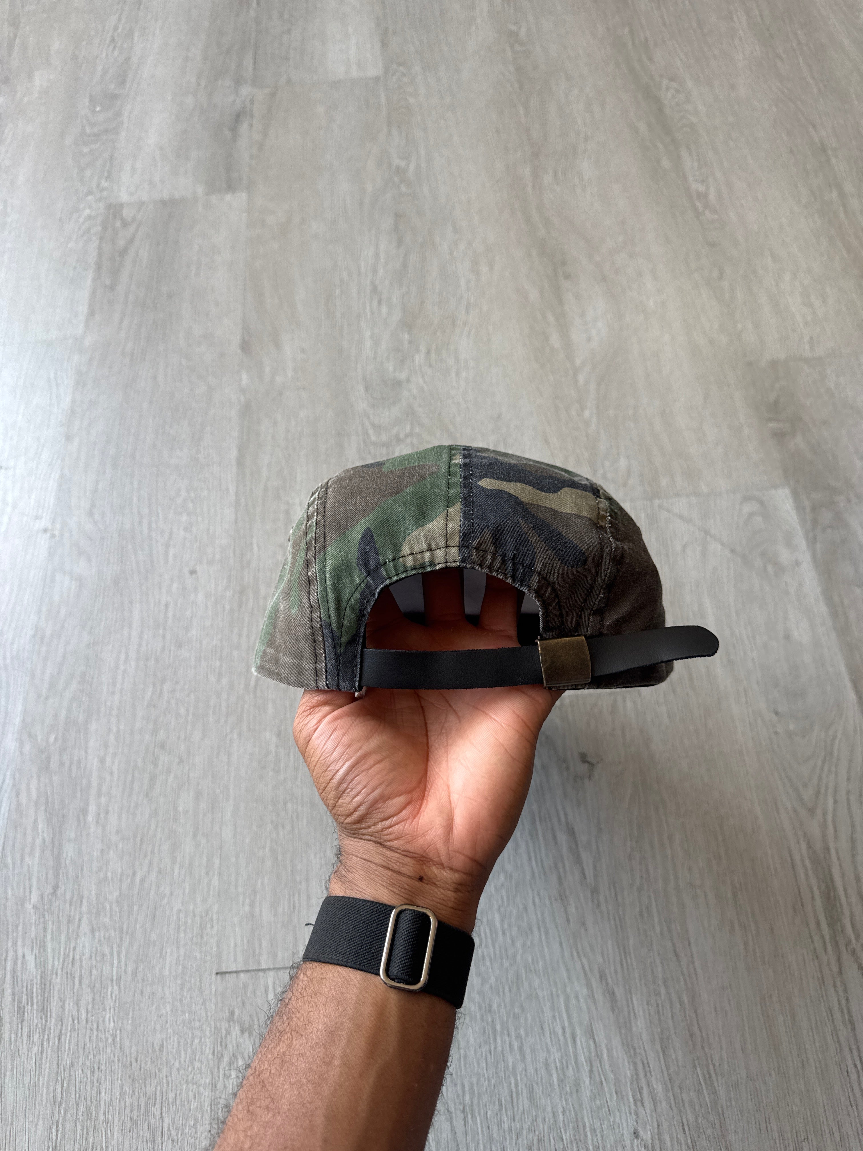 Vintage Military Camo 5-Panel Leather Strapback Hat