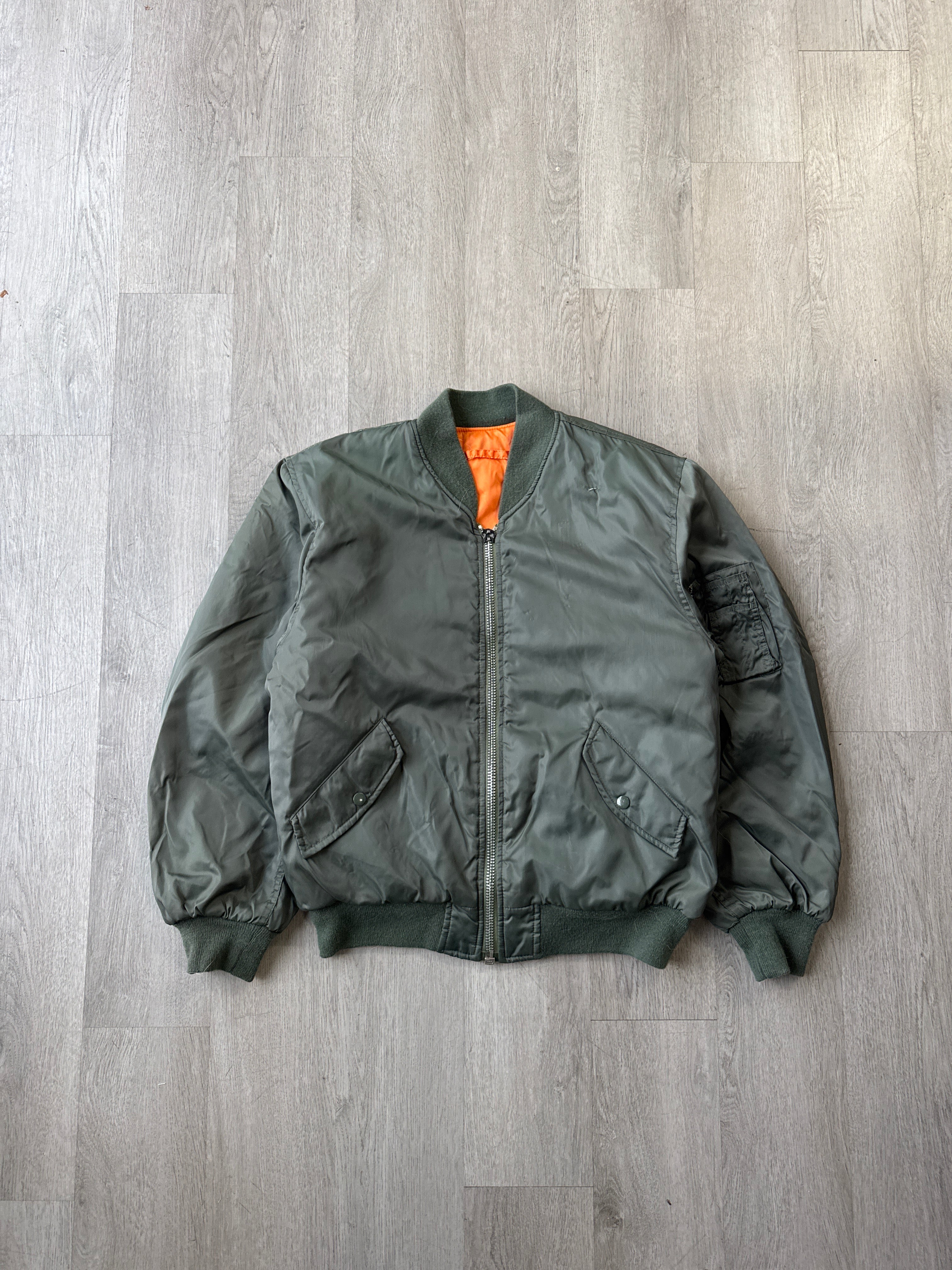 Vintage Military Flight Olive Green Reversible Bomber Jacket