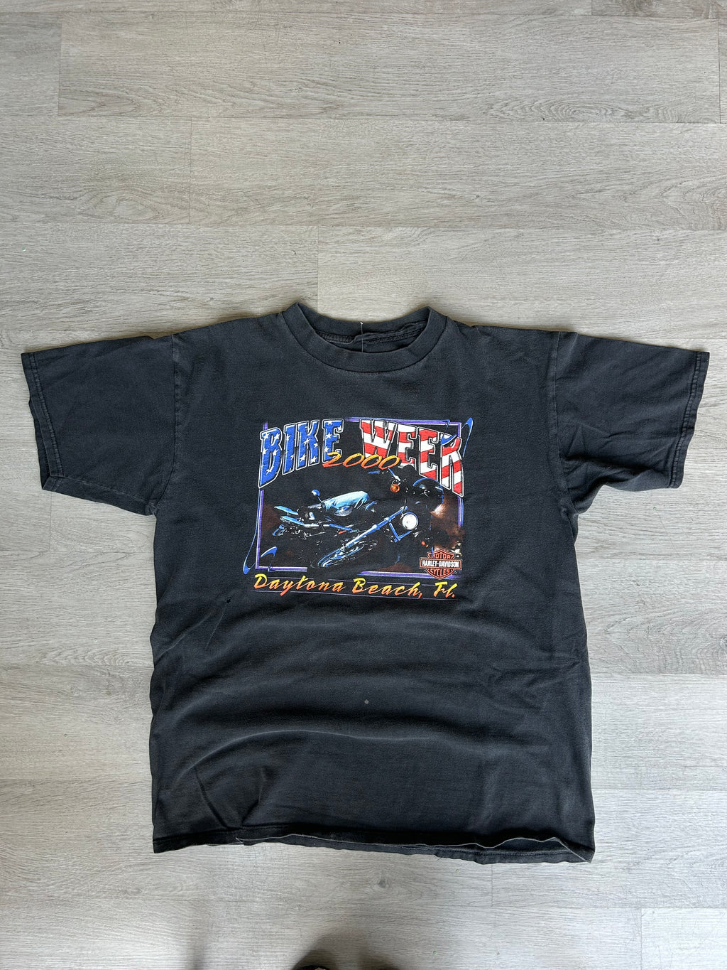 Vintage Daytona Beach Bike Week  American Flag Motorcycle Tee