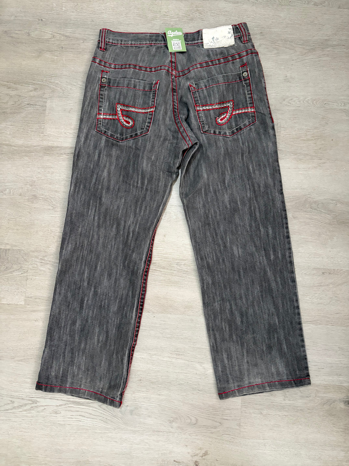 Y2K Five Jungle & Co. Grey Wash Red Stitch Baggy Jeans