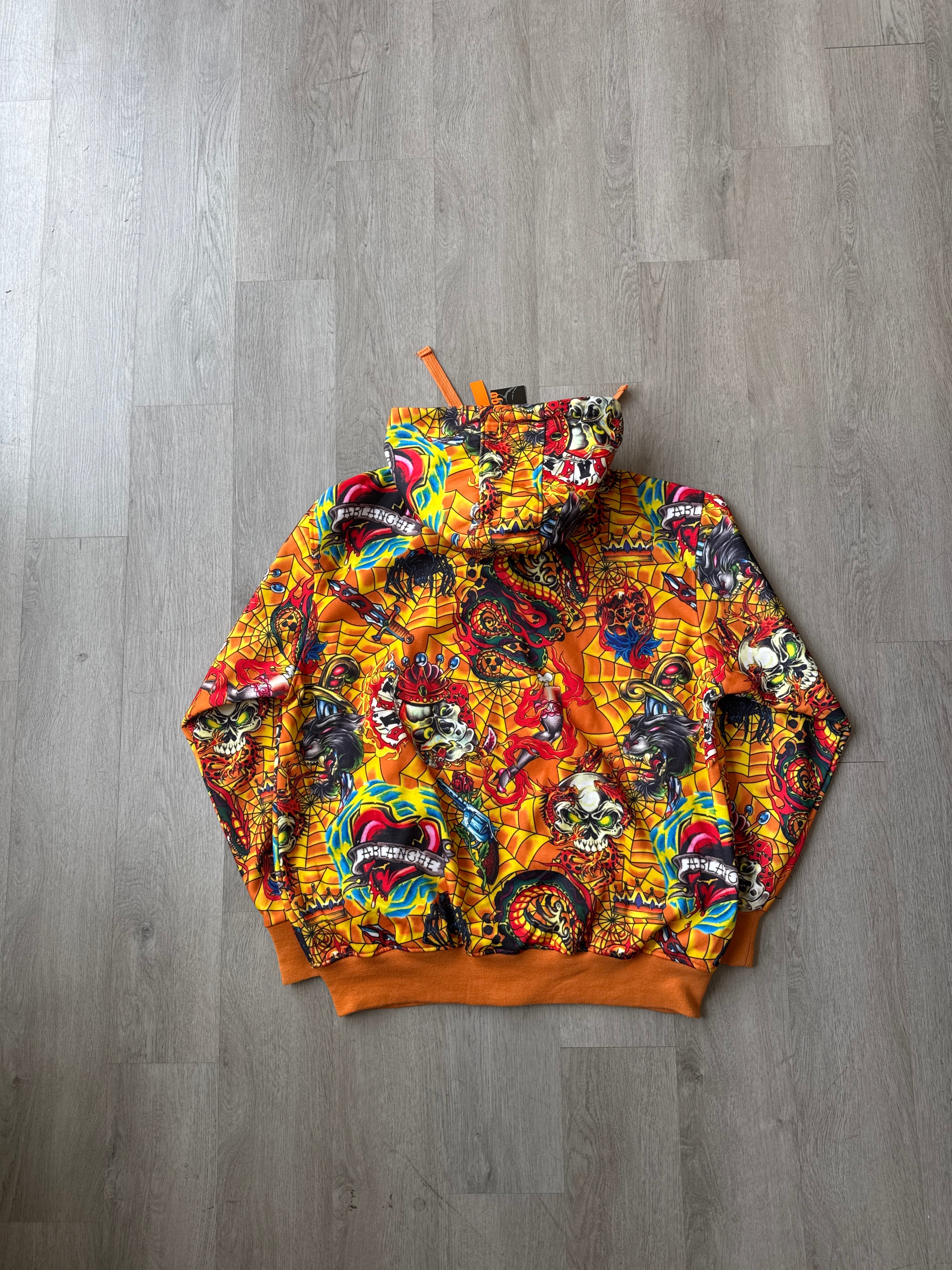 Vintage Y2K Ablanche Skull Artistry All Over Print Hooded Zip Up