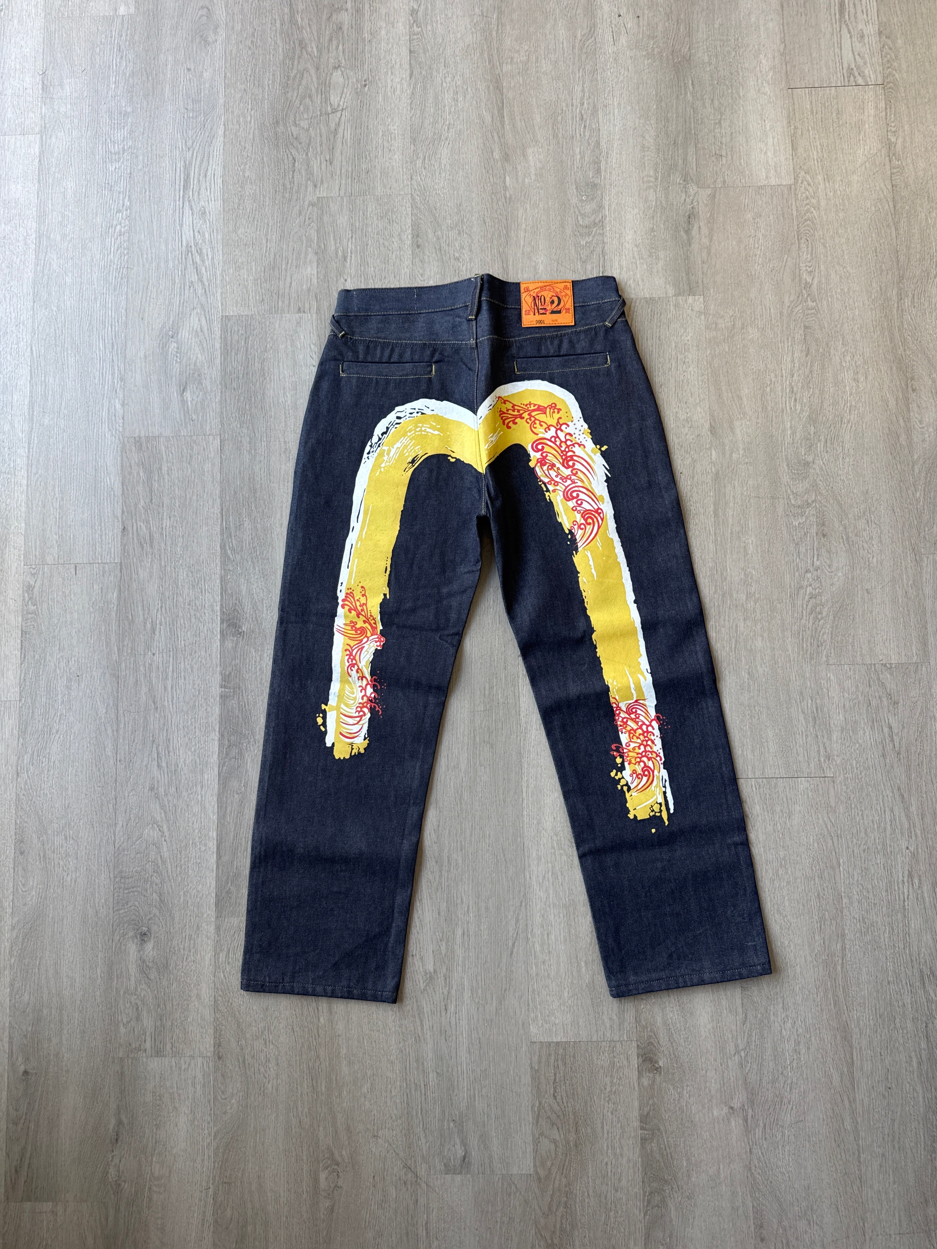 Evisu Embroidered Japanese Wave Art Salvage Denim Jeans