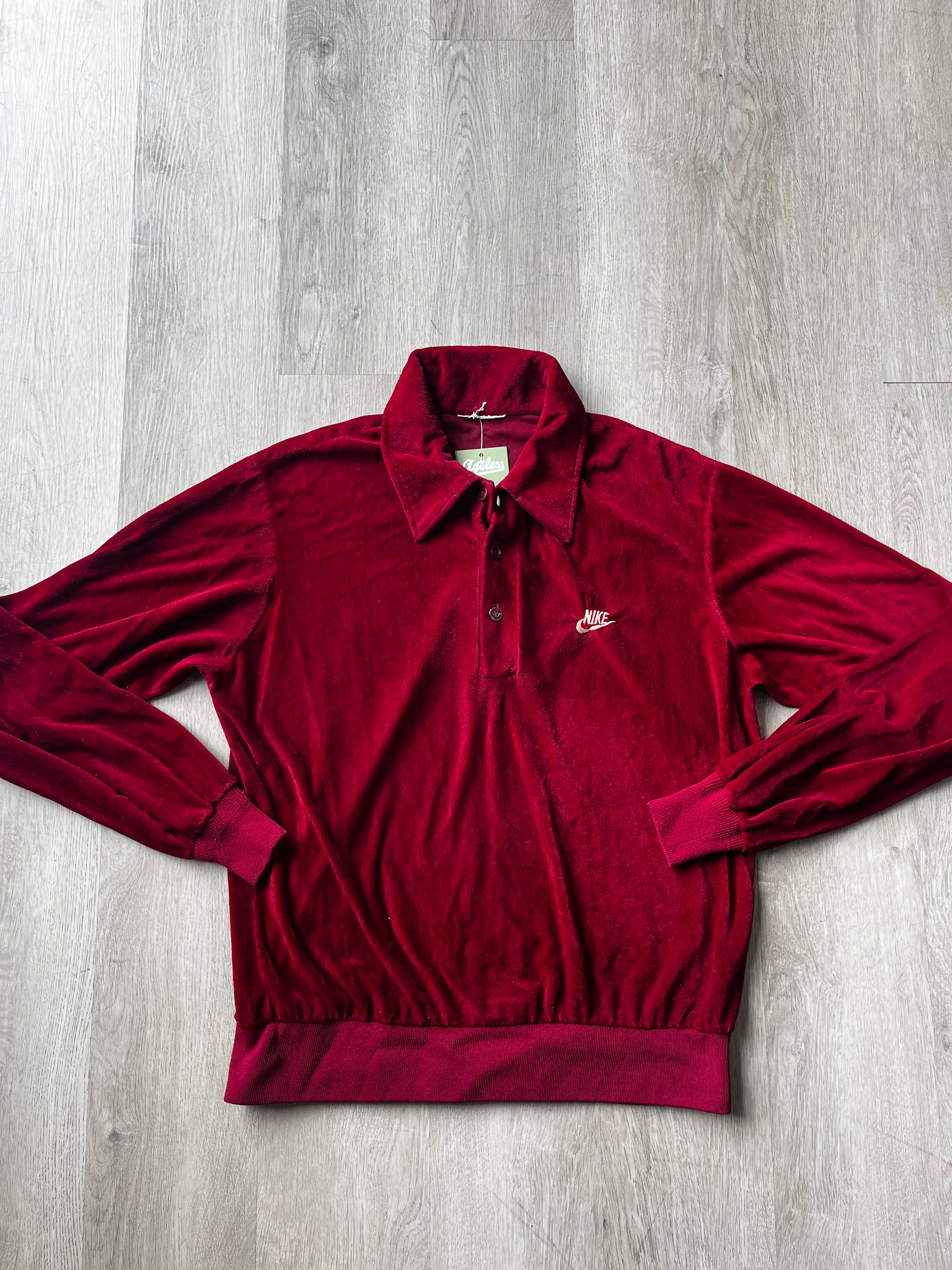 Vintage Nike Red Velour Long-Sleeve Polo