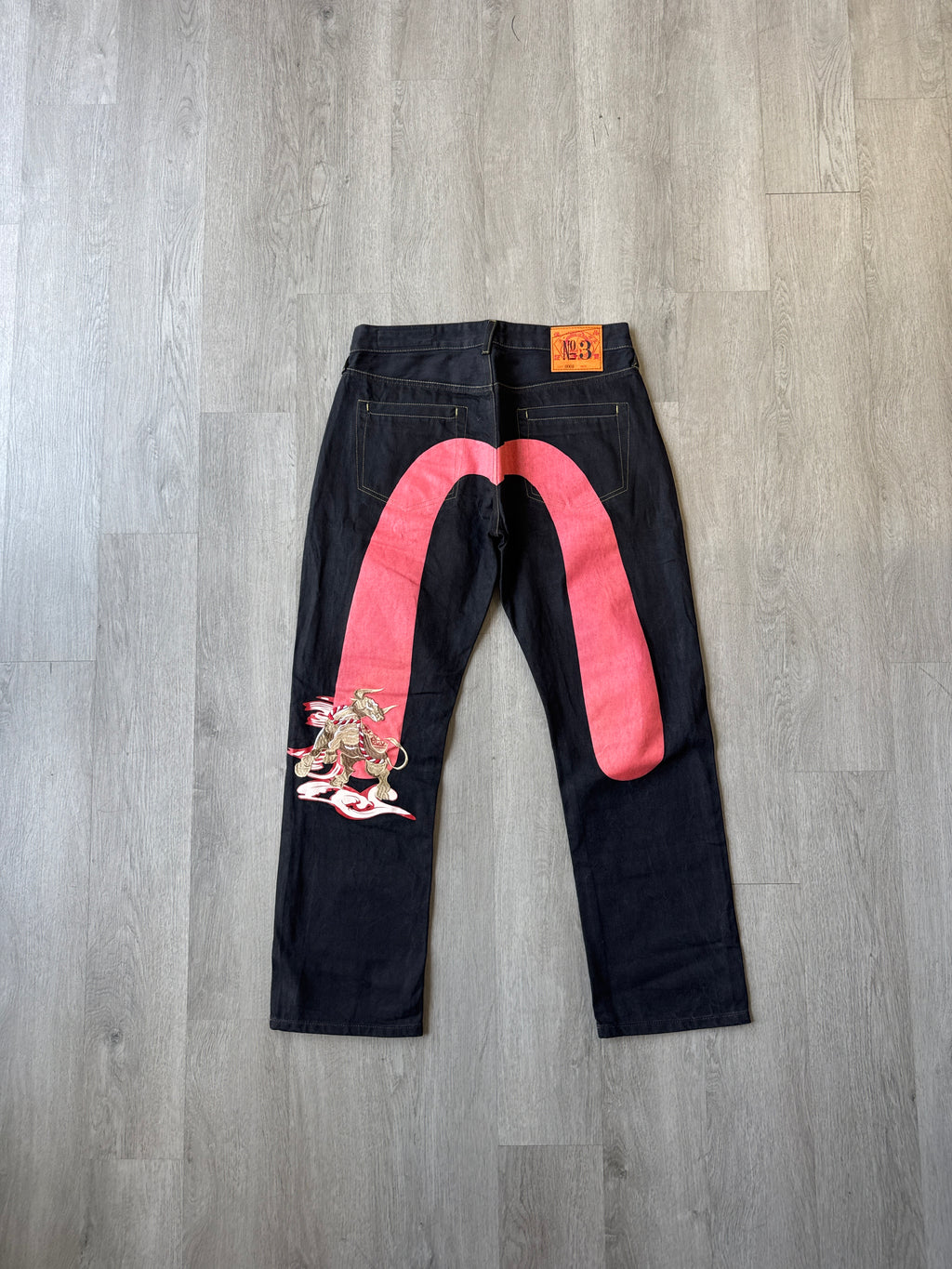 Evisu Embroidered Pink Bull Selvedge Japanese Denim Jeans