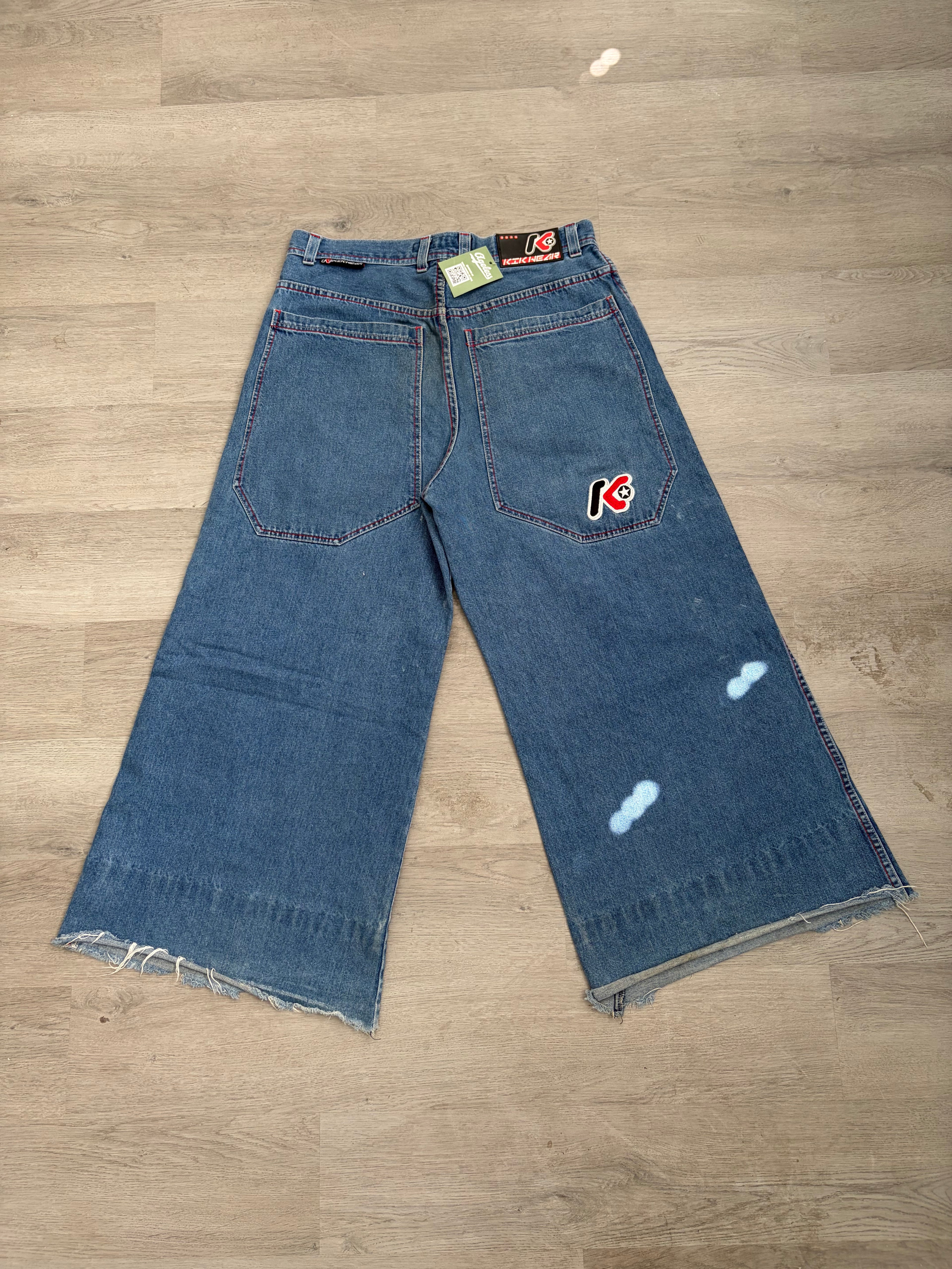 Kikwear Baggy Wide Leg Blue Denim Jean Shorts