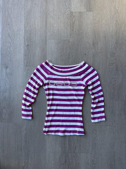 Y2K Women’s Bebe Striped Bedazzled Logo Tee