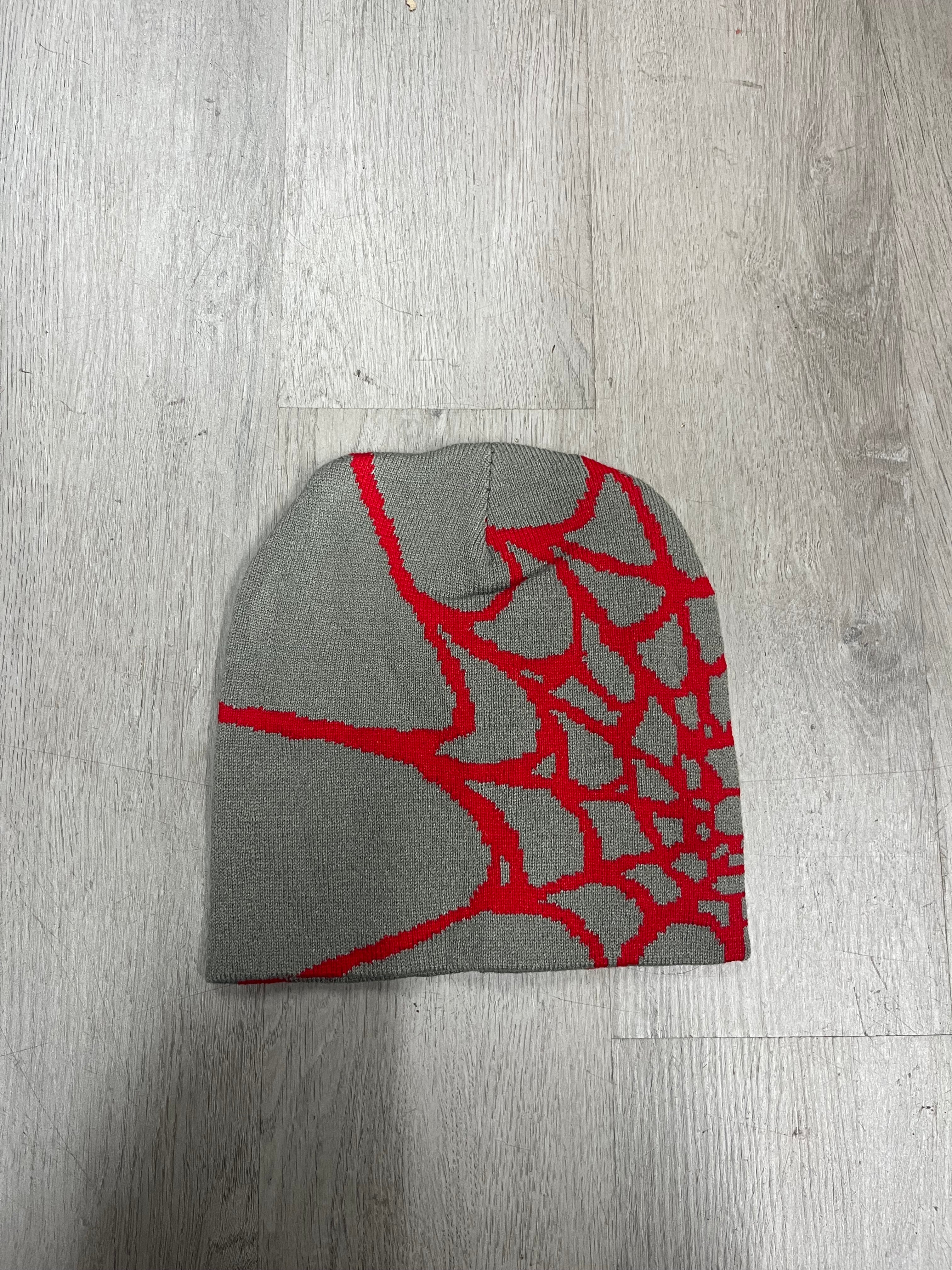 Grey w/ Red #2 Y2K Style Spider Web Beanie