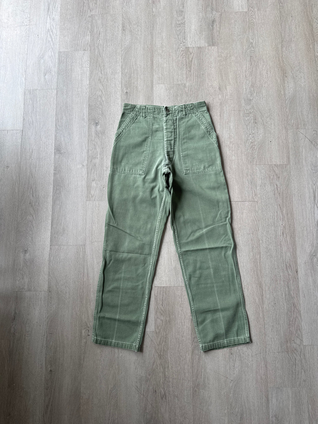 Vintage 70s Vietnam Era OG-107 Military Utility US Army Fatigue Olive Green Trousers