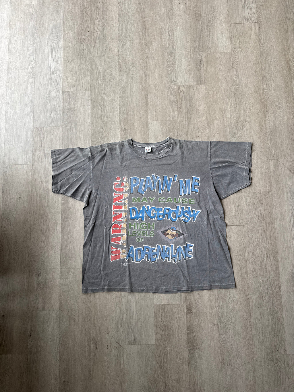 Vintage 1995 Looney Tunes Taz Tasmanian Devil Warning Boxy Fit Tee