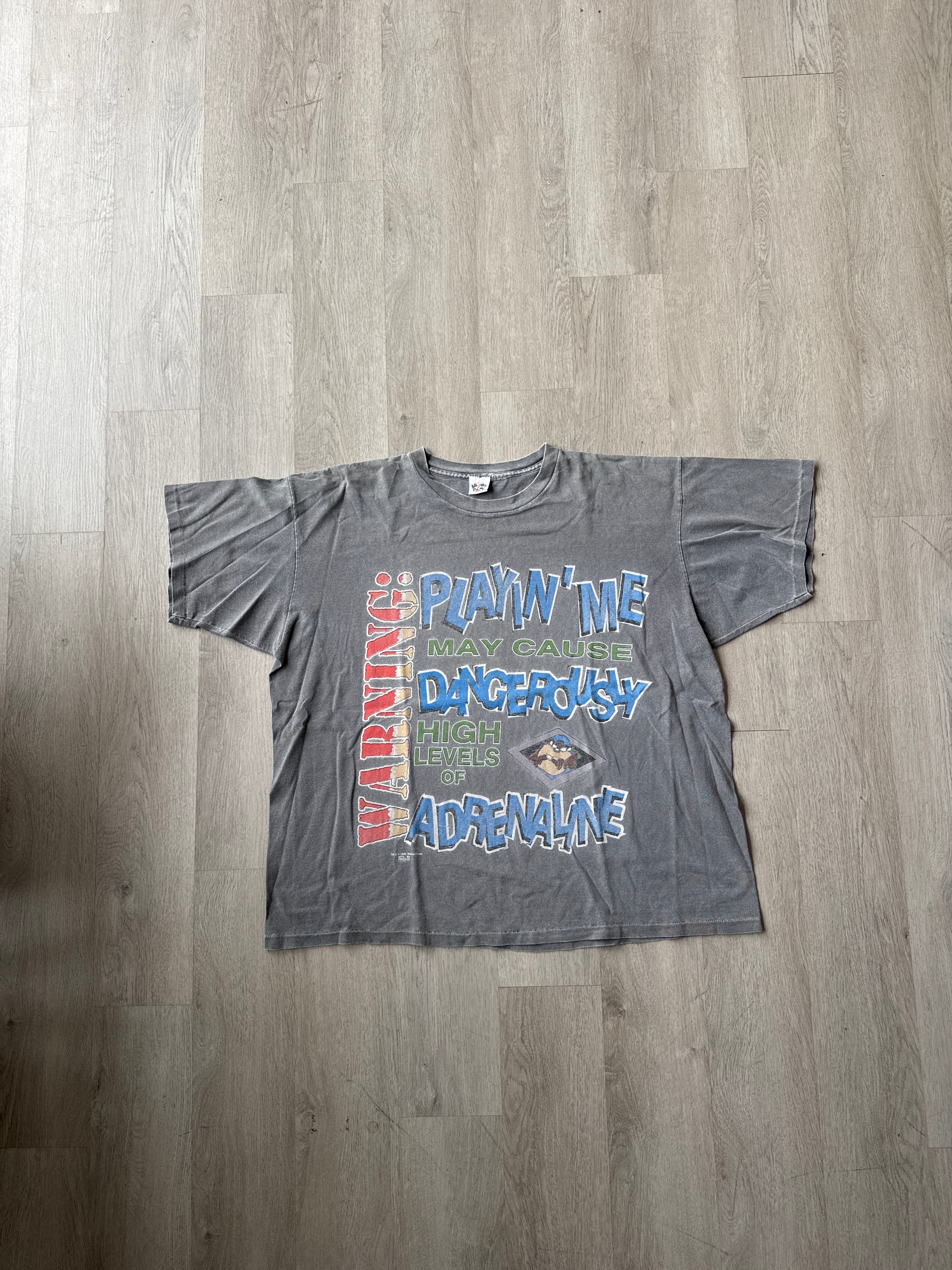 Vintage 1995 Looney Tunes Taz Tasmanian Devil Warning Boxy Fit Tee