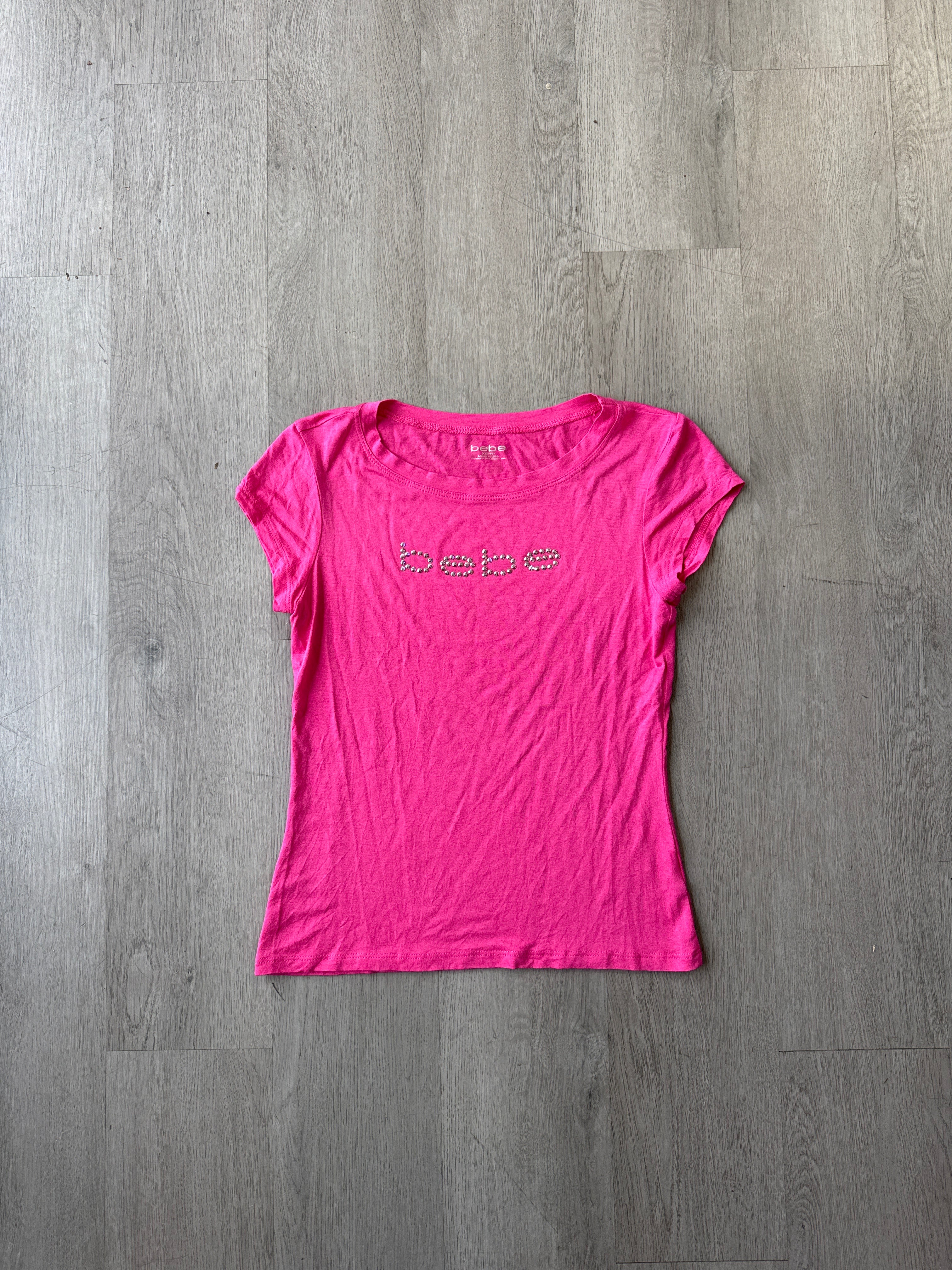 Y2K Women’s Bebe Bedazzled Logo Pink Tee