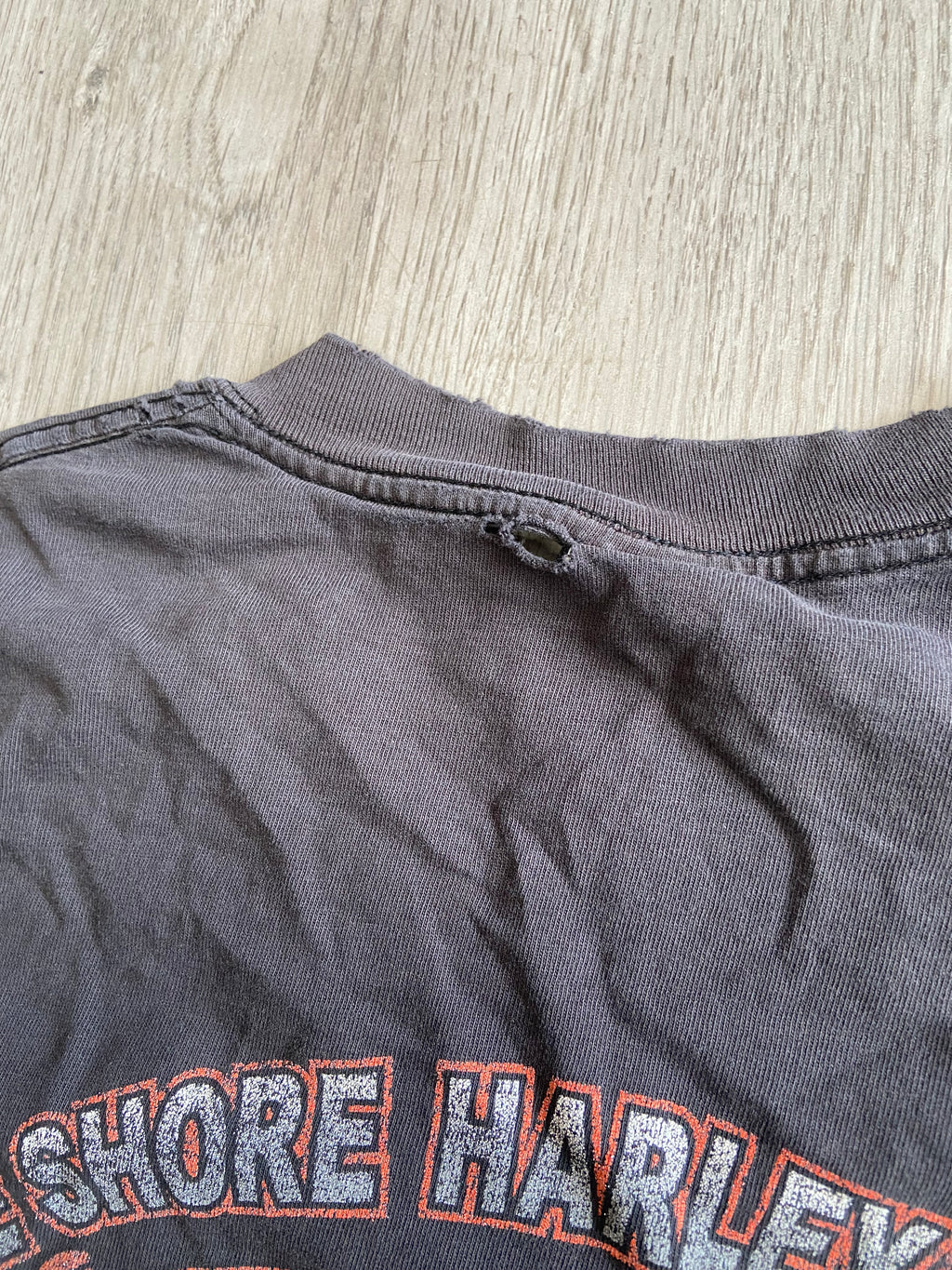 Vintage Black Faded & Distressed Harley Davidson Lake Shore Tee