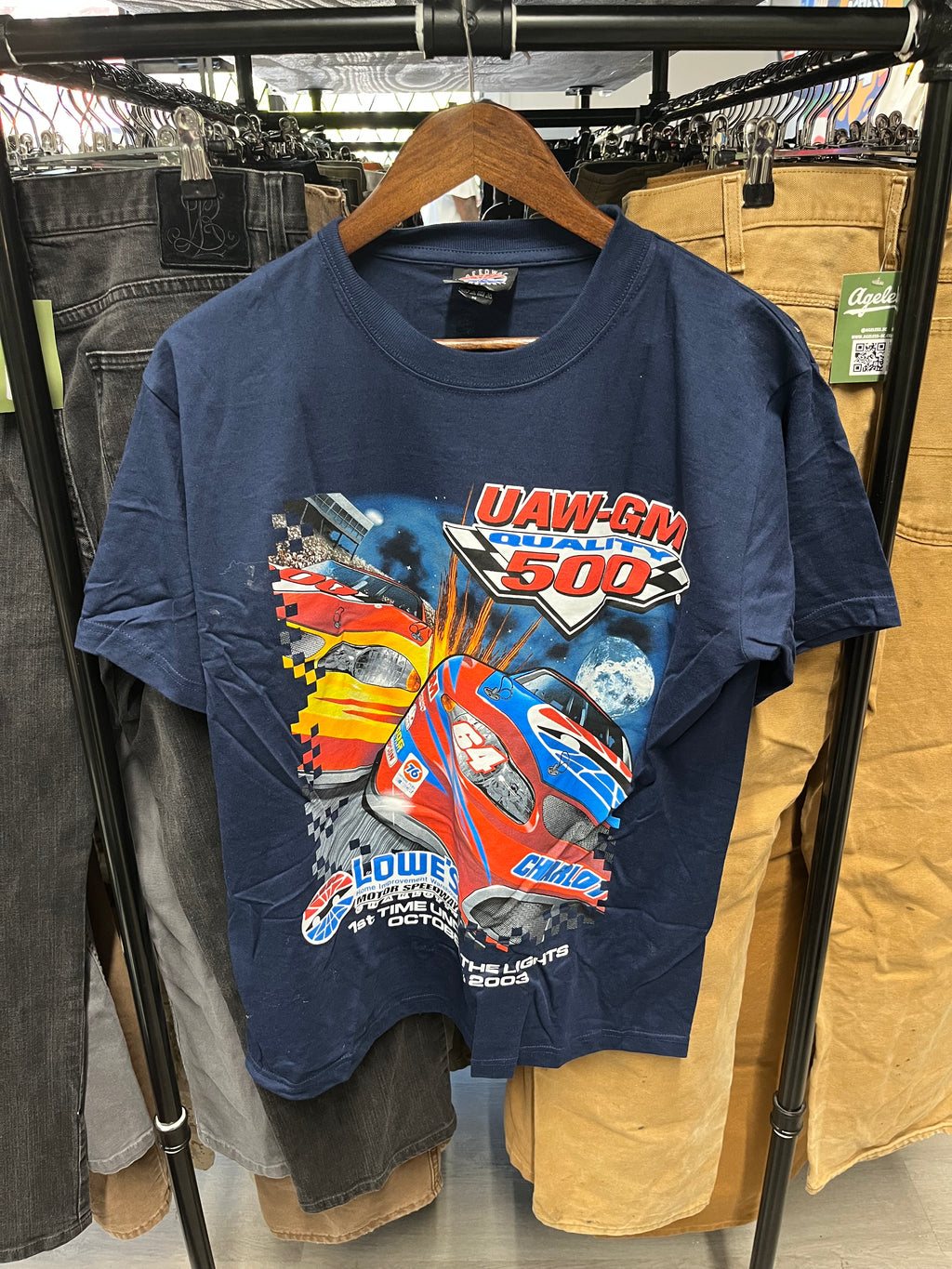 Vintage Navy 2003 UAW-GM Quality 500 Working the Night Shift NASCAR Tee