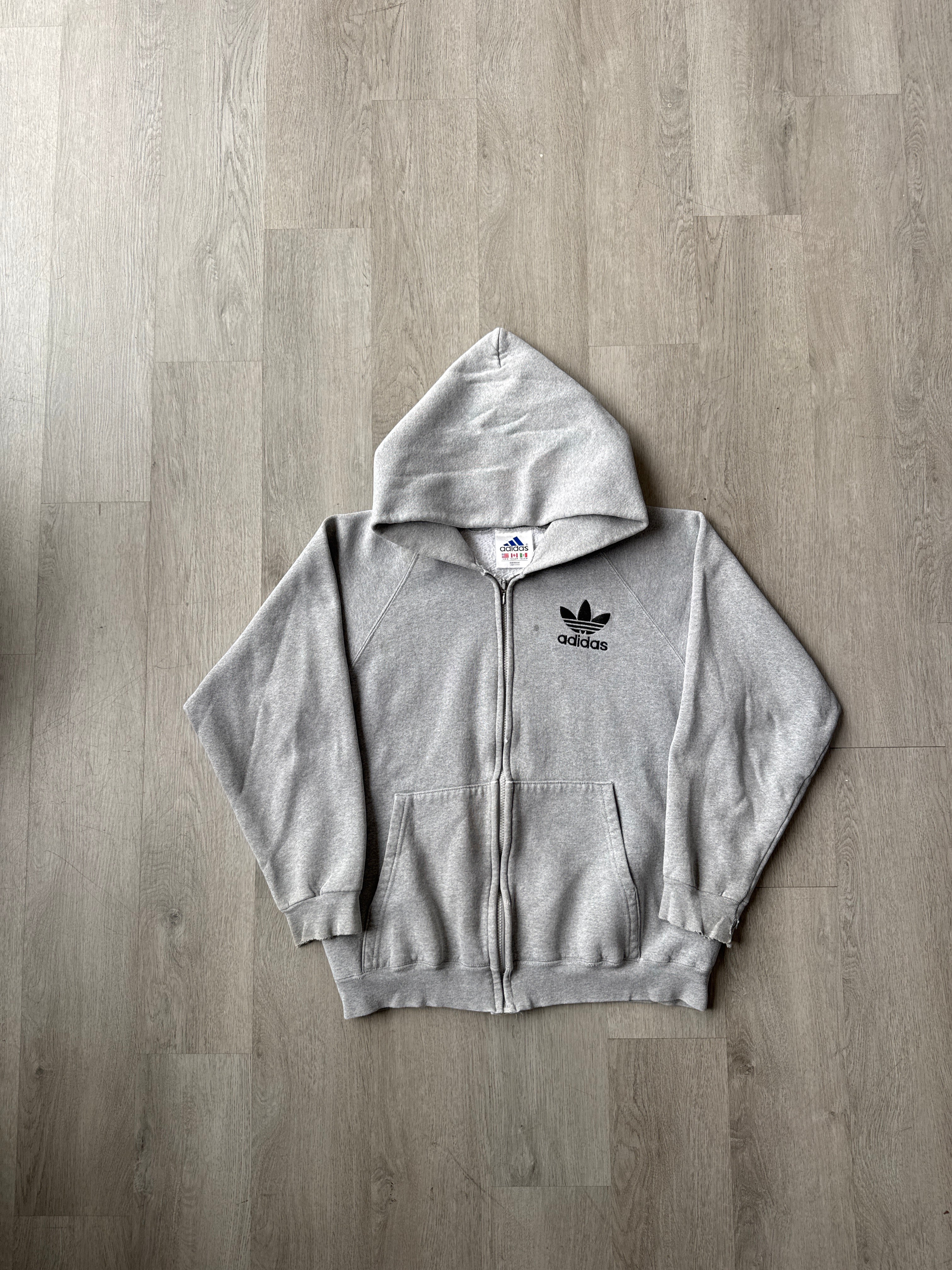 Vintage 90s Adidas Boxy Grey Hooded Zip Up