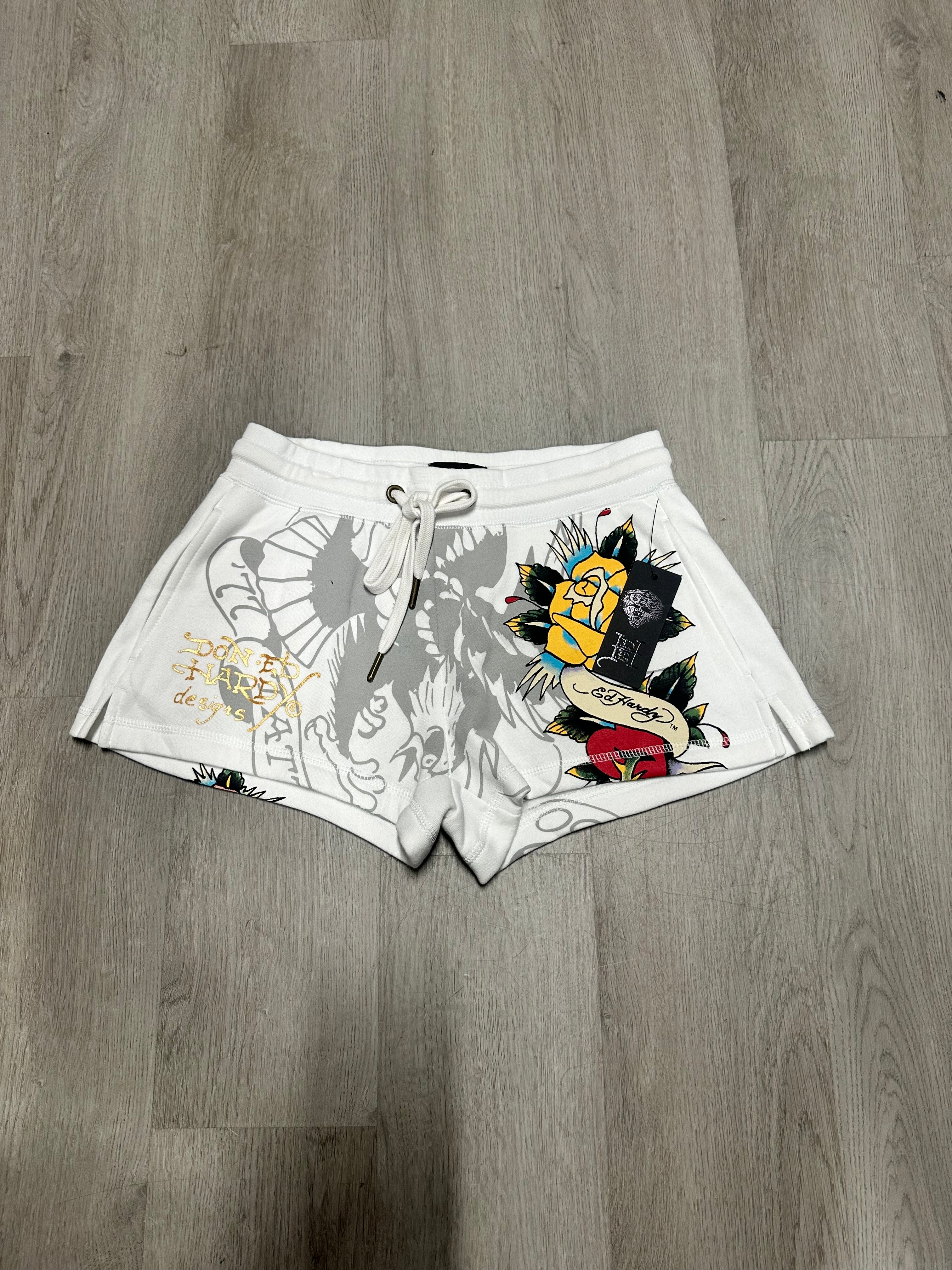 Women’s Ed Hardy White Brave Eagle Sweat Shorts