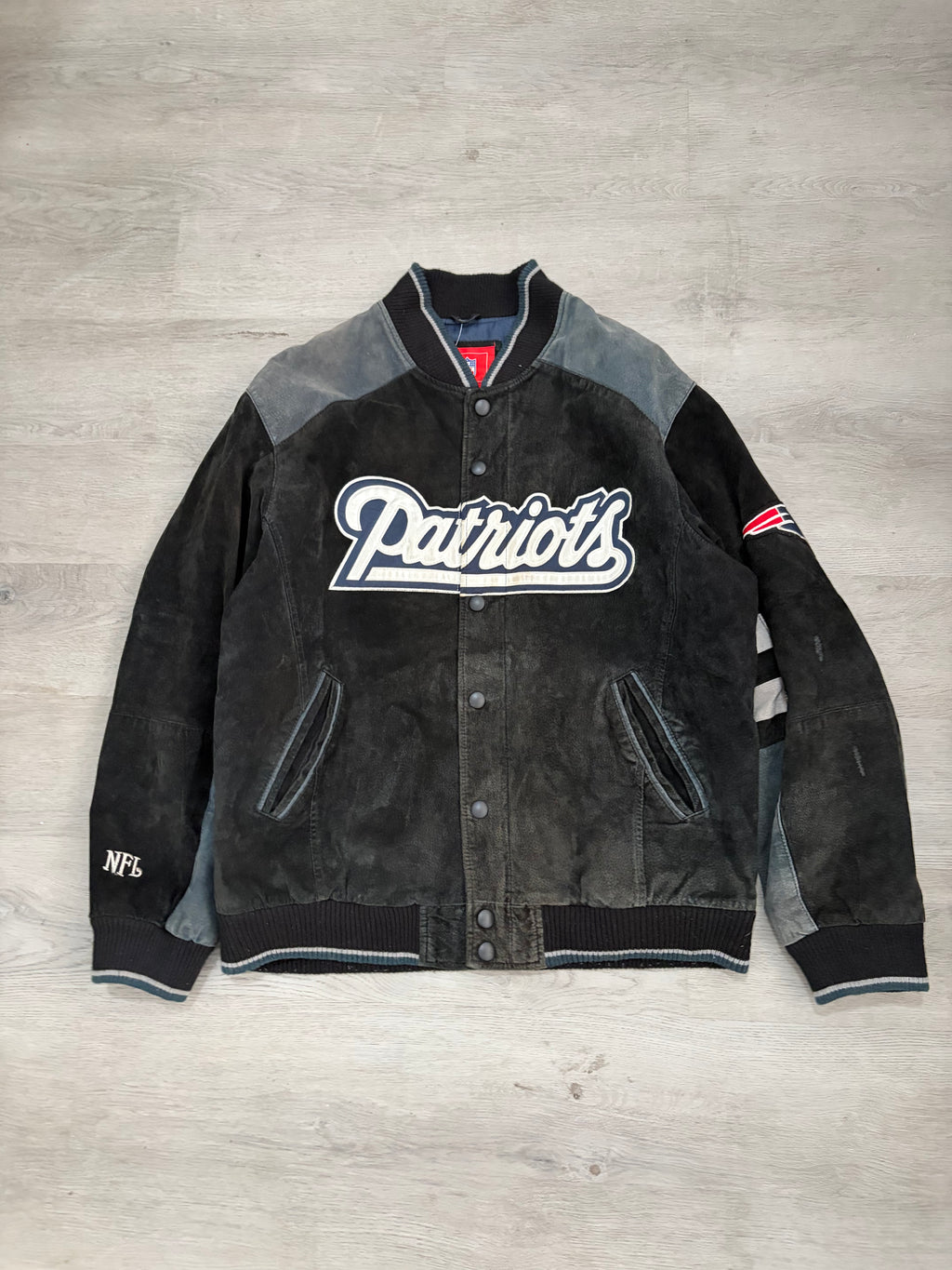 Vintage New England Patriots Black Suede Varsity Jacket