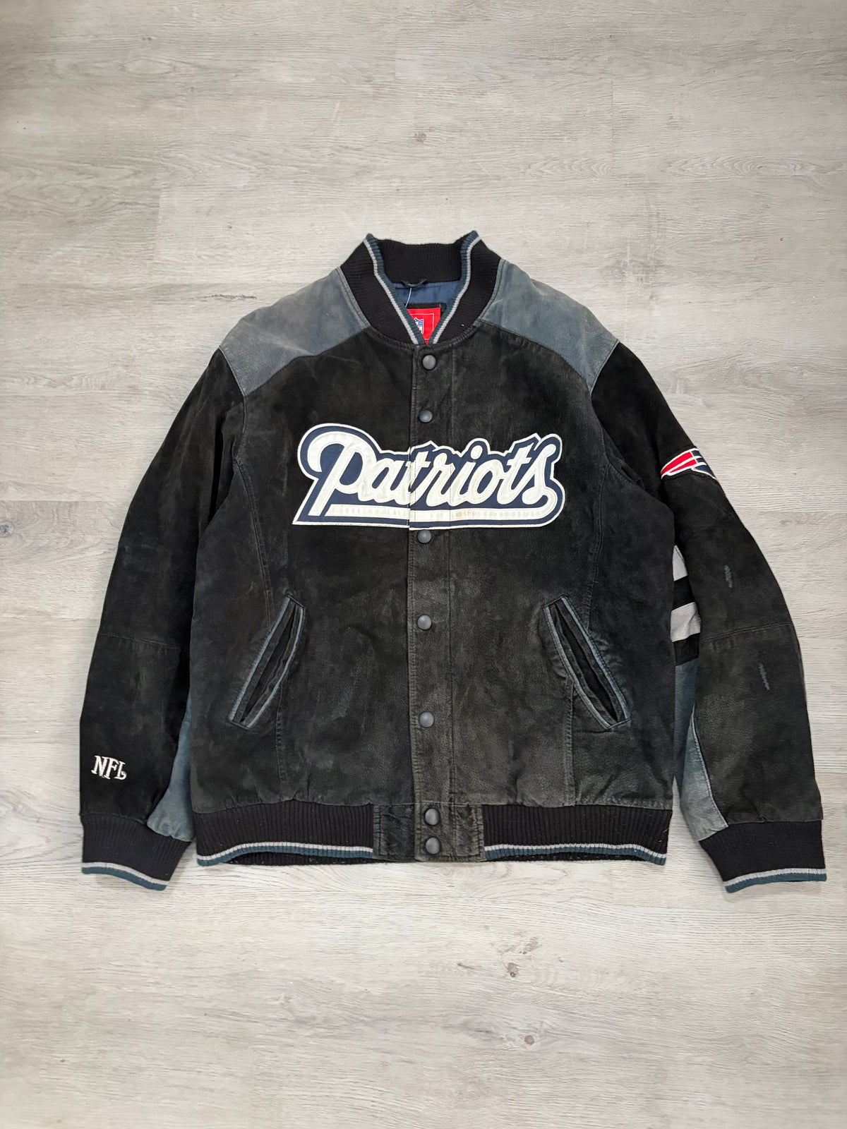 Vintage New England Patriots Black Suede Varsity Jacket