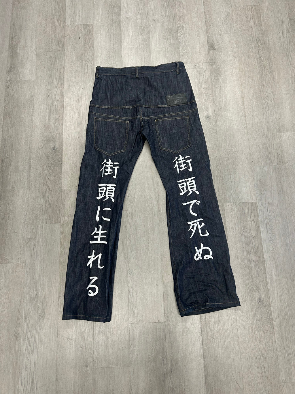 VINKID Street Kanji Graphic Panel Raw Jeans