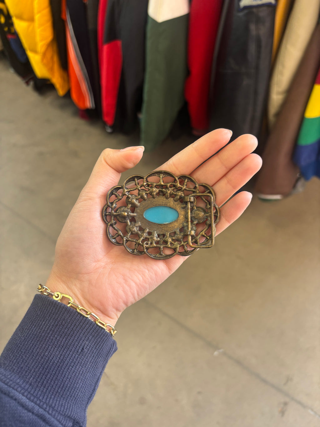 Vintage Turquoise Hubble Glass Belt Buckle