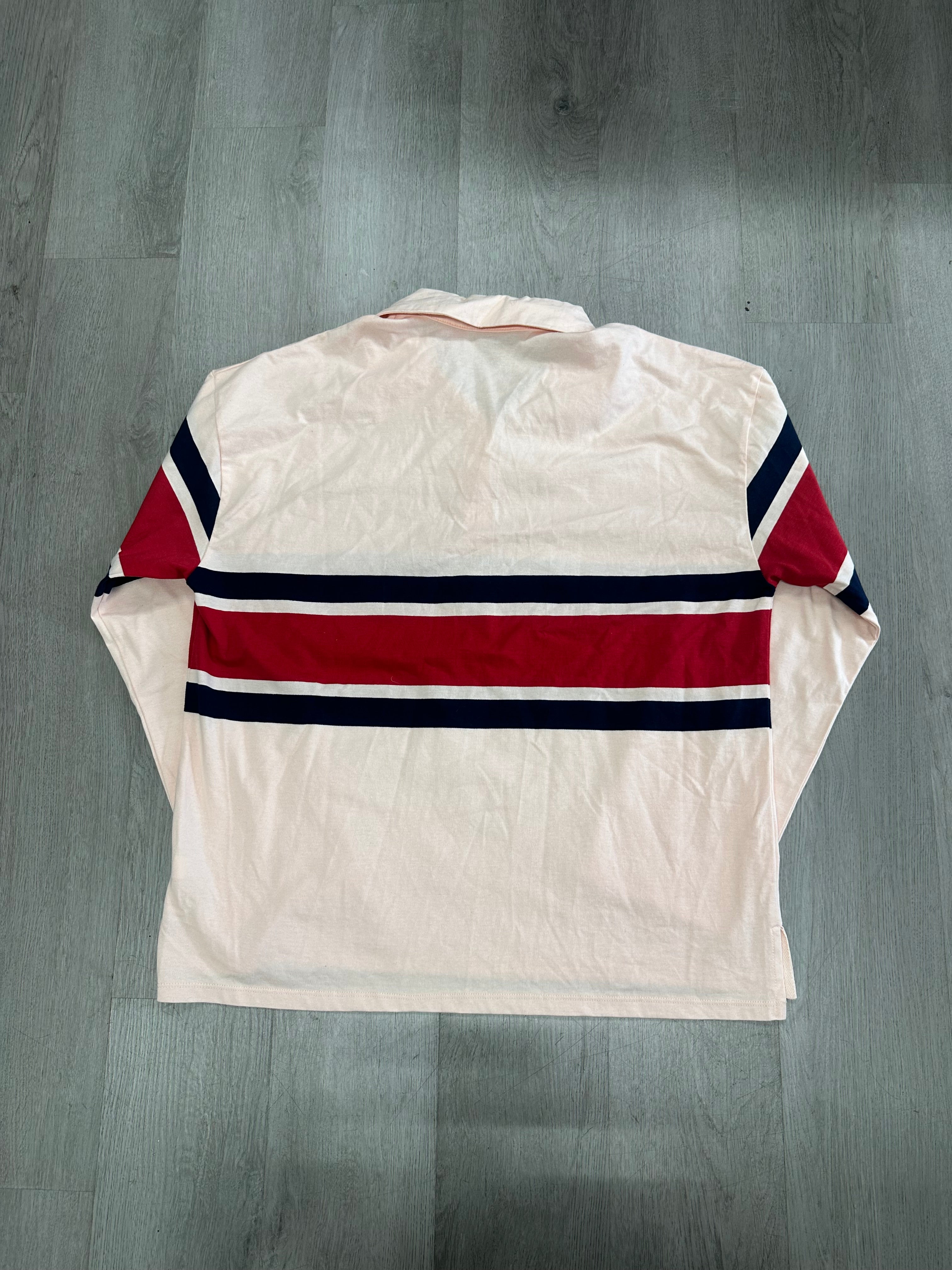 Pink Coral Collar Stripe Longsleeve Shirt