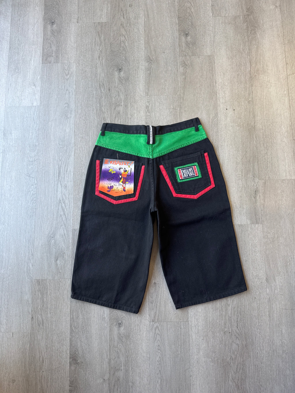 Vintage 90s Exhaust Malcolm X Embroidered Black Denim Shorts