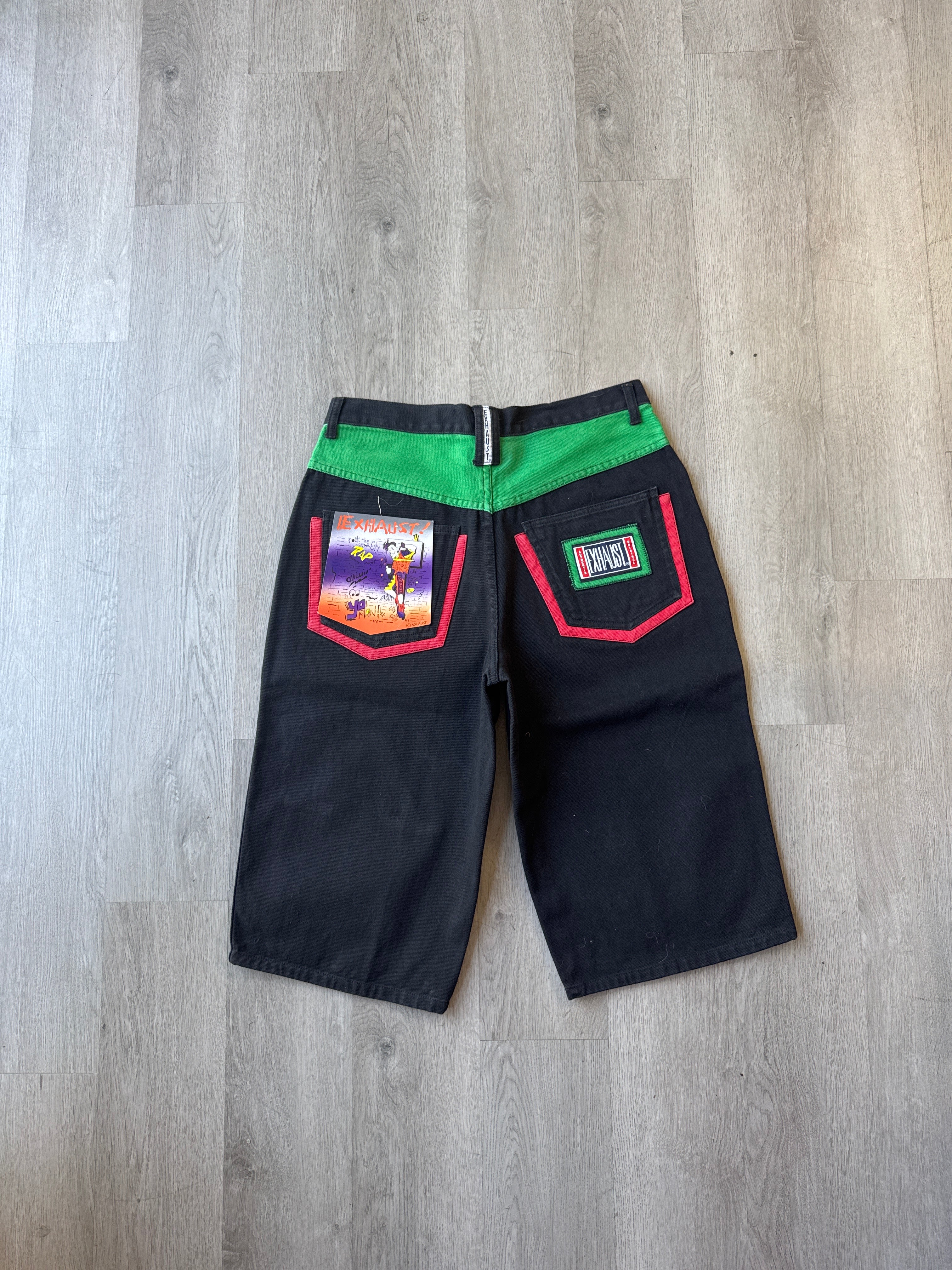 Vintage 90s Exhaust Malcolm X Embroidered Black Denim Shorts