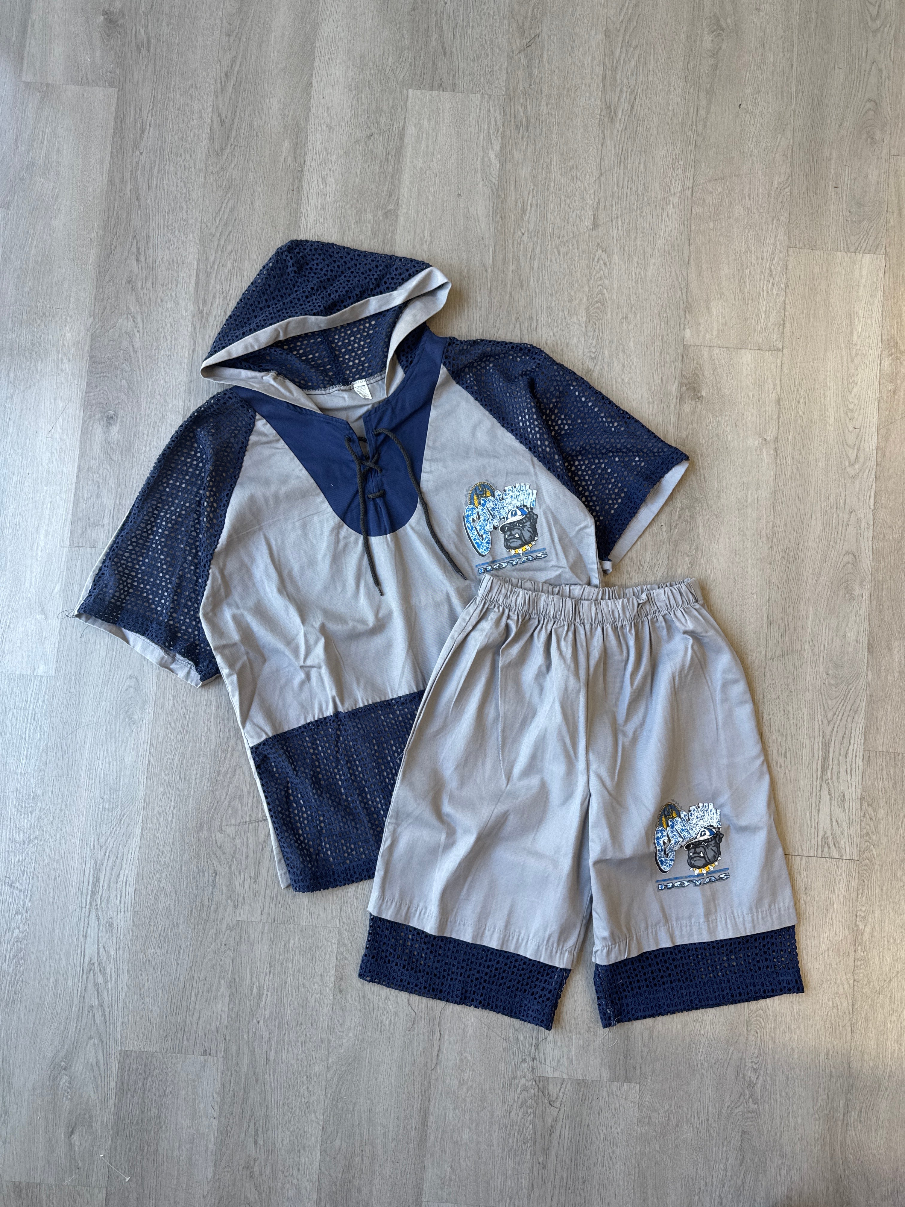Vintage 90s Georgetown University Hoyas Hooded Tee Shorts Set