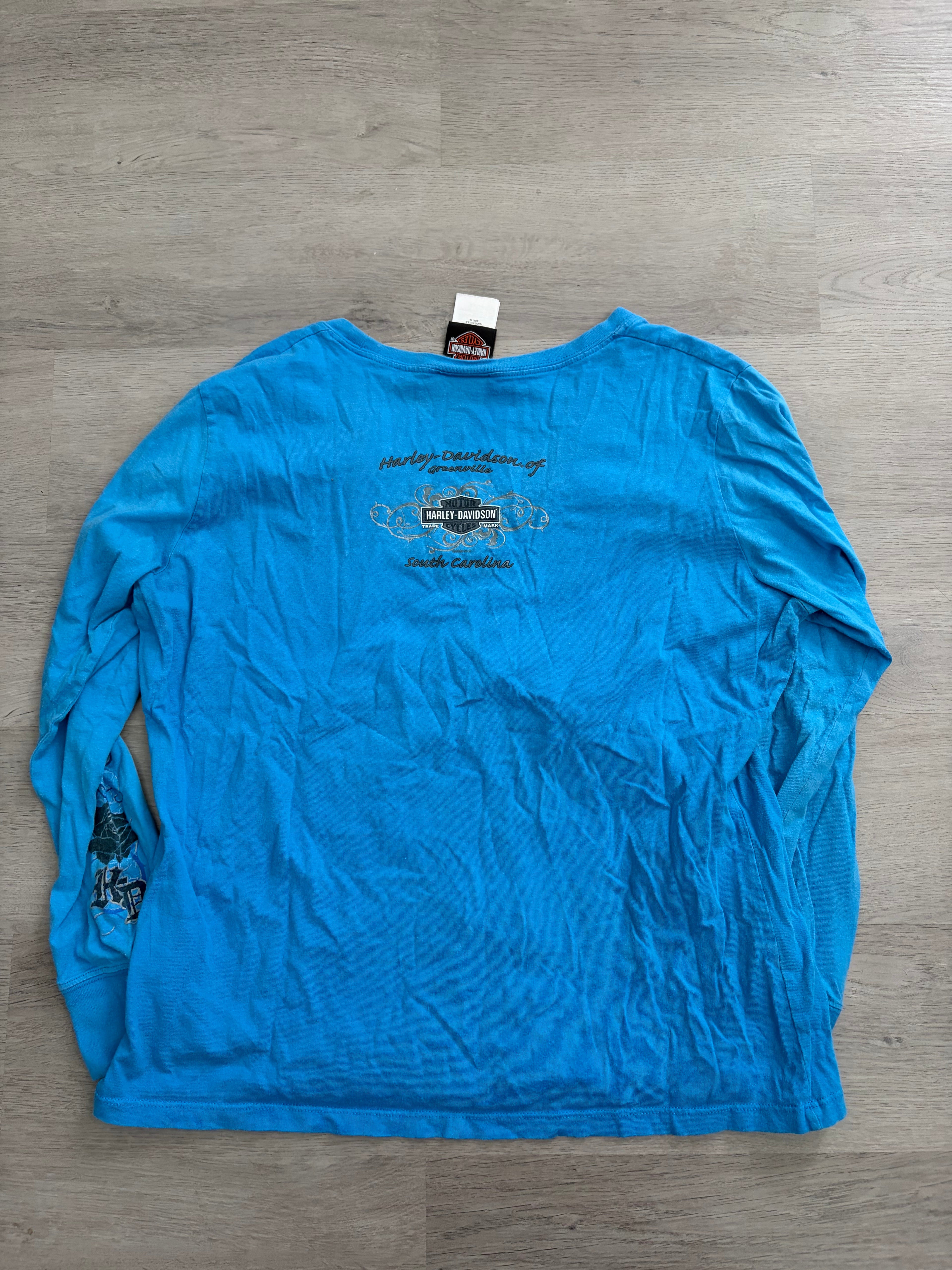 Women’s Y2K Blue Harley Davidson Greenville South Carolina Long Sleeve Tee
