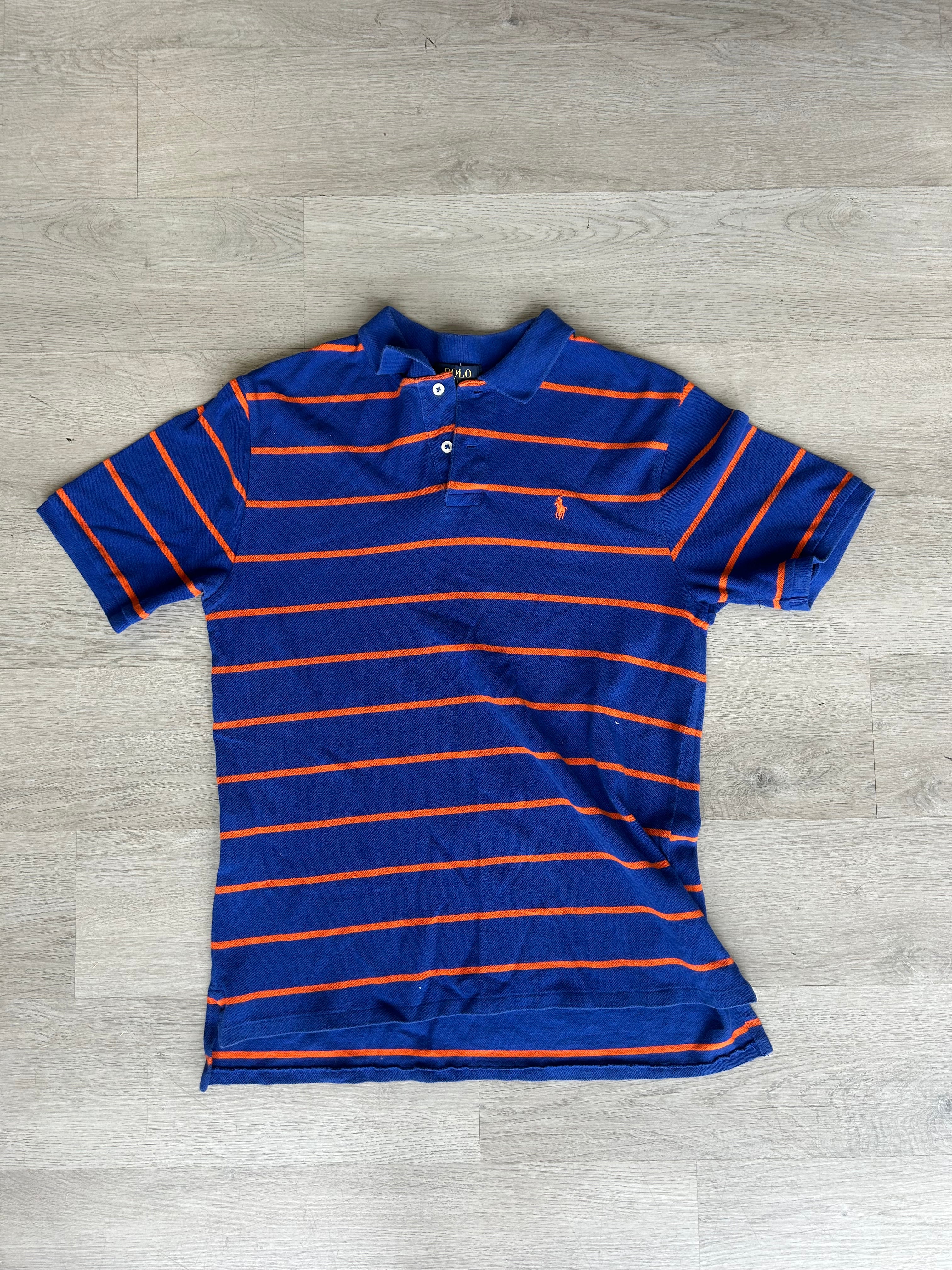 Vintage Polo Ralph Lauren Blue and Orange Stripped Collared Tee