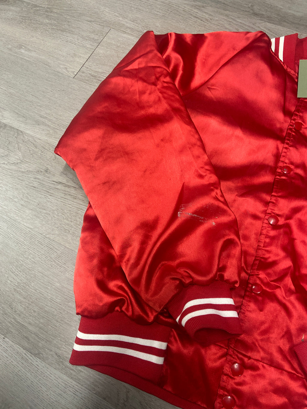 Vintage Satin Red Button Up Varsity Jacket